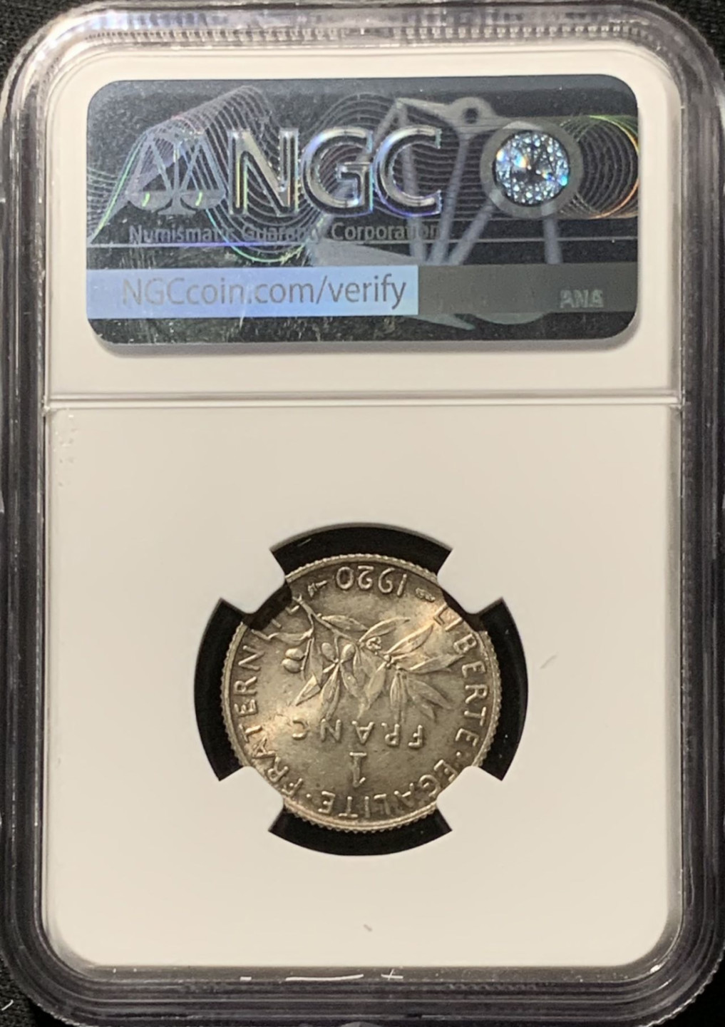 紫瑗钱币——第164期拍卖 法国 1920年 播种女神 1法郎 银币 NGC MS64 黄金包浆