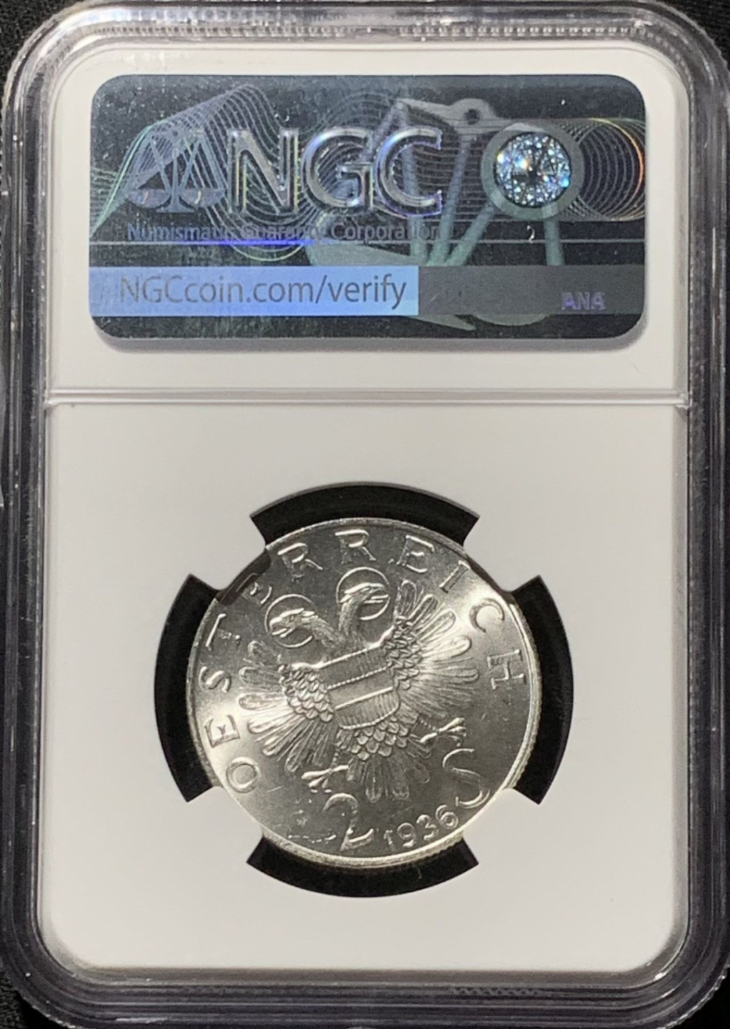 紫瑗钱币——第164期拍卖 奥地利 1936年 萨沃伊王子 2先令 银币 NGC MS64