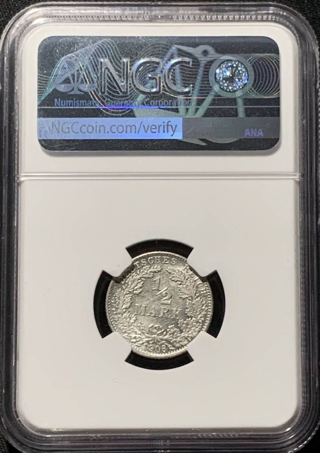 紫瑗钱币——第164期拍卖 德国 1906年 G版 第二帝国 1/2马克 银币 NGC UNC Detail