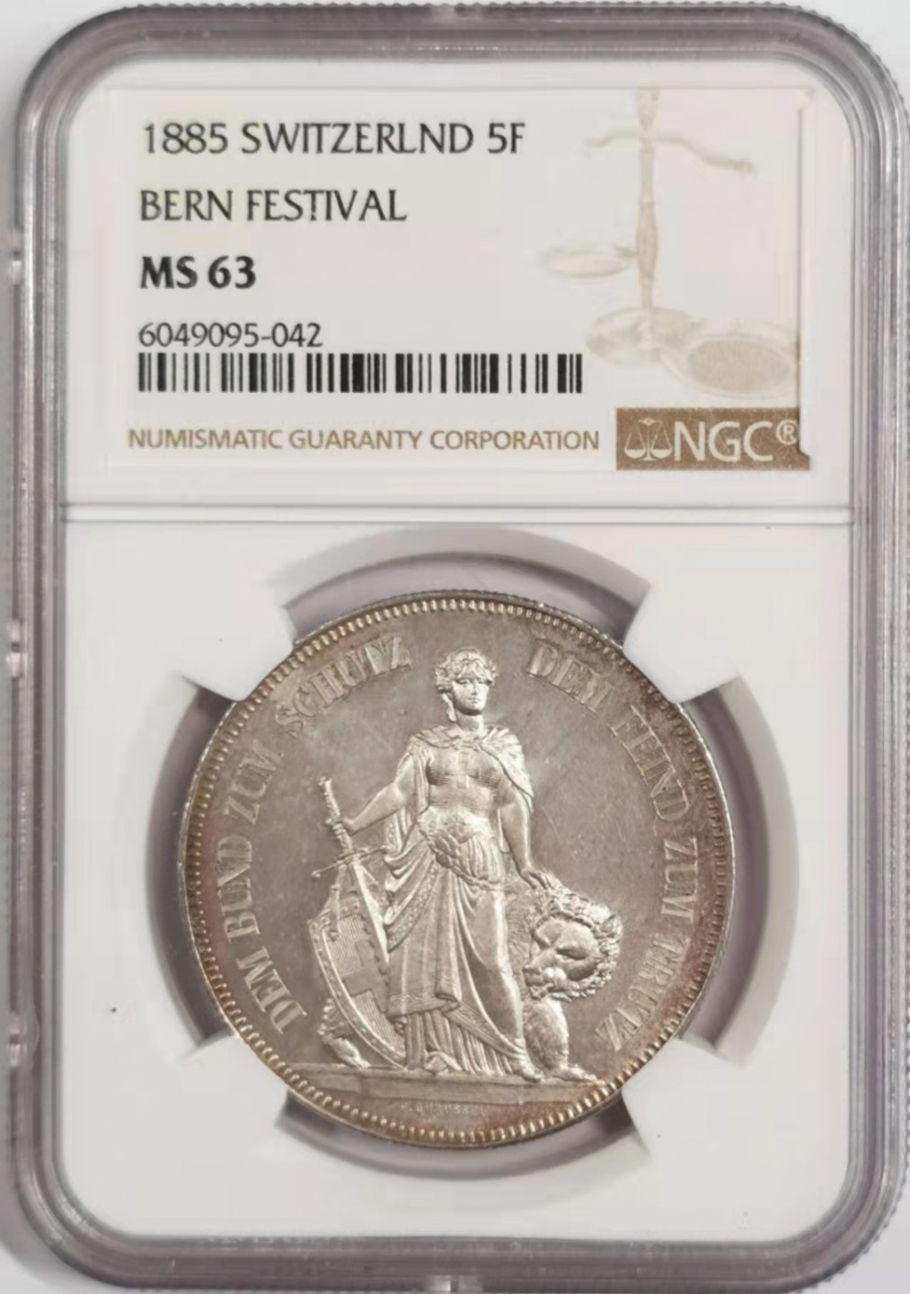 凡希社世界钱币微拍第一百八十四期 1885伯尔尼射击节5法郎大银NGC-MS63