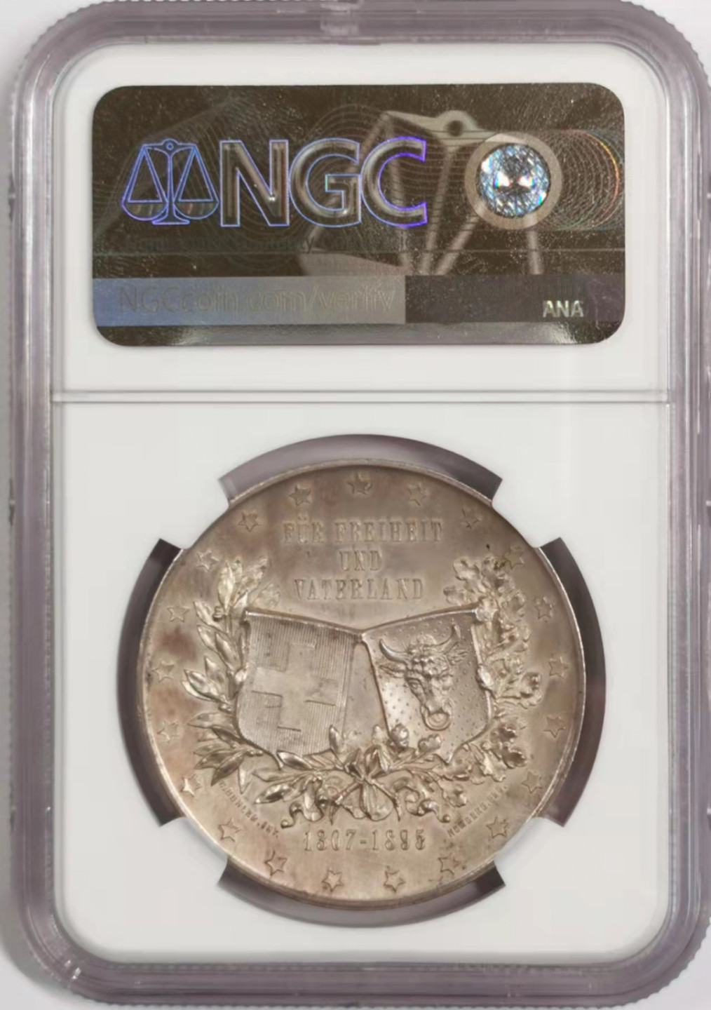 凡希社世界钱币微拍第一百八十四期 荐！1895瑞士威廉退尔纪念银章NGC-MS62