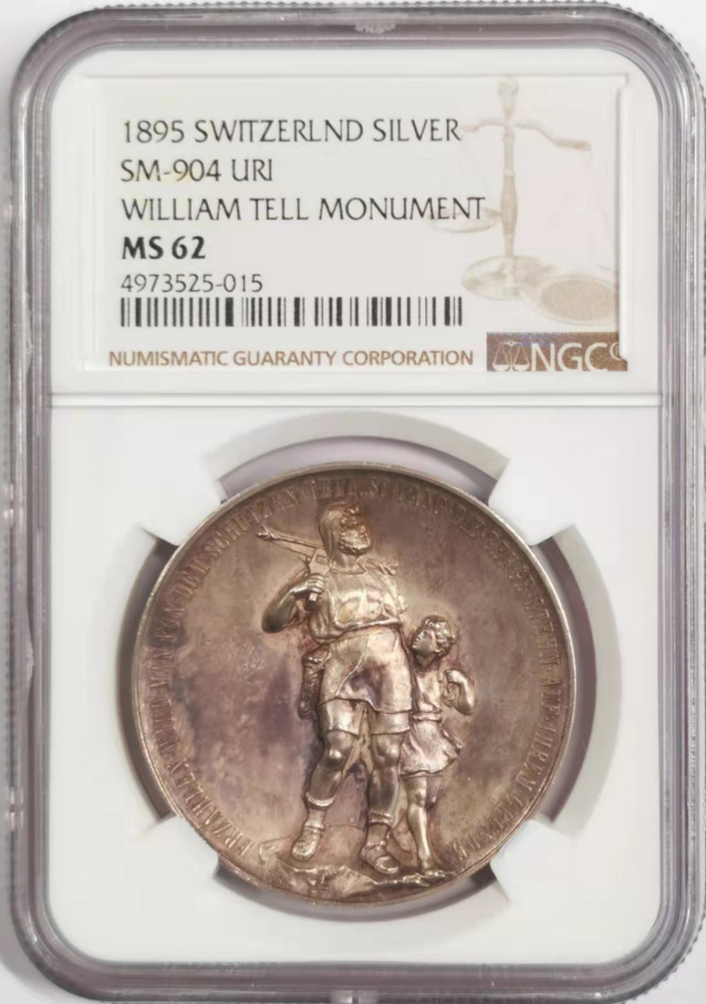 凡希社世界钱币微拍第一百八十四期 荐！1895瑞士威廉退尔纪念银章NGC-MS62