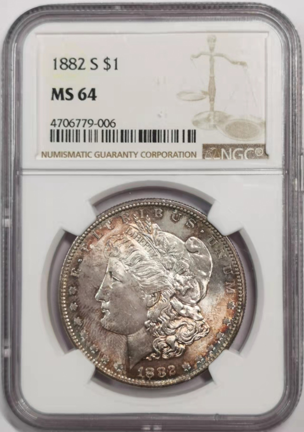凡希社世界钱币微拍第一百八十四期 1882美国摩根壹元NGC-MS64环彩！
