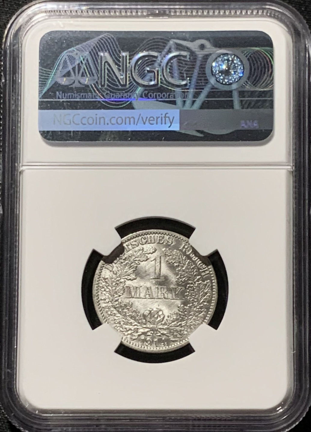 紫瑗钱币——第164期拍卖 德国 1914年 A版 第二帝国 长翅 1马克 银币 NGC UNC Detail