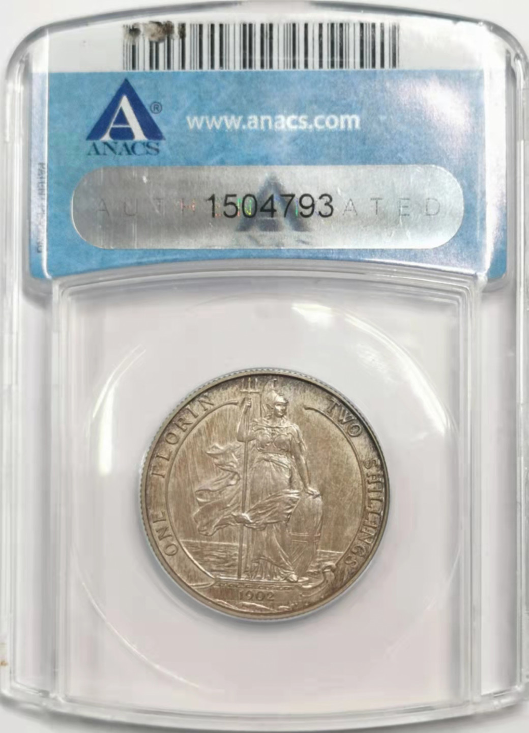 凡希社世界钱币微拍第一百八十四期 1902英国爱七海神佛罗林精铸ANACS-PF62五彩！