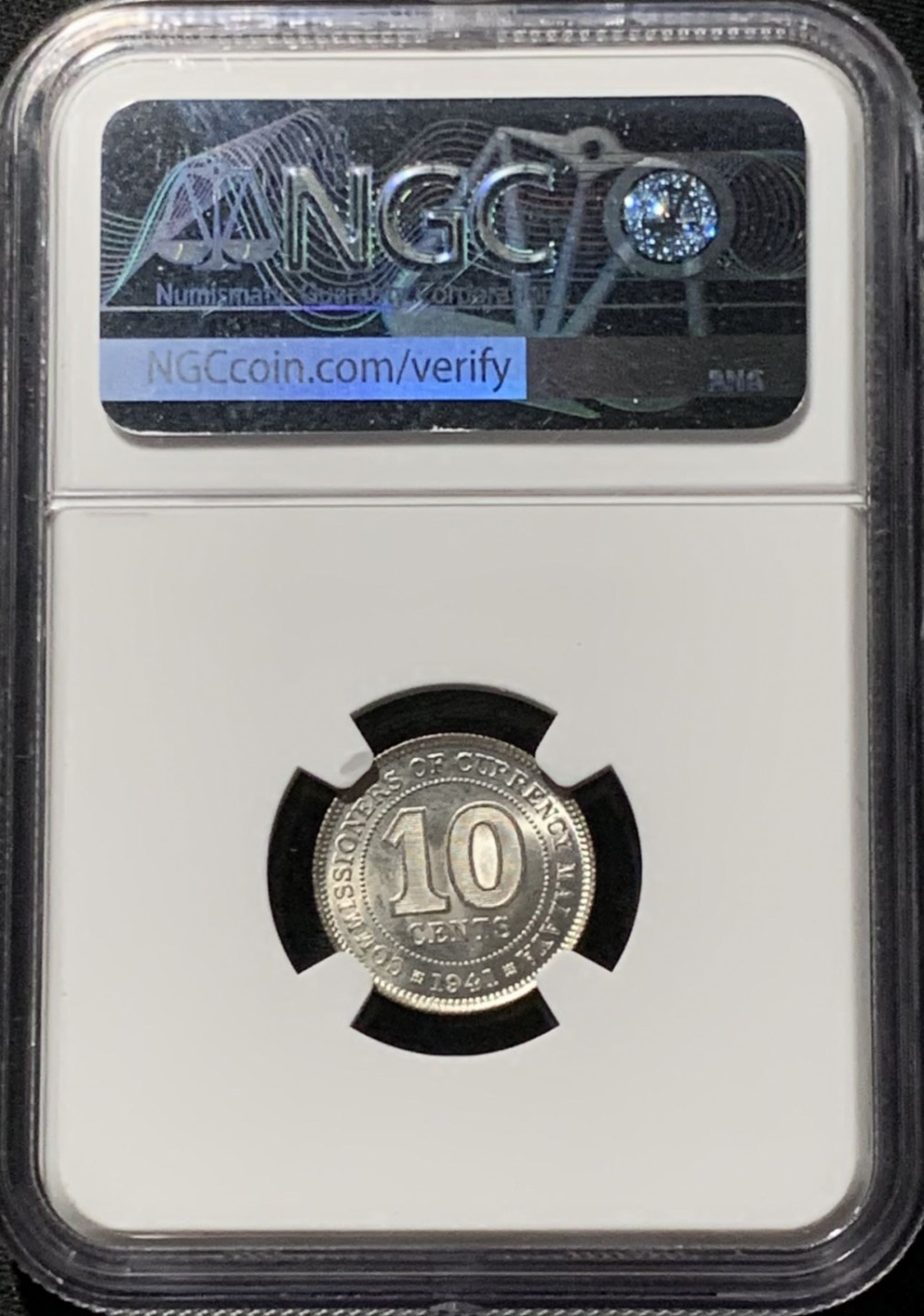 紫瑗钱币——第164期拍卖 马来亚 1941年 乔治六世 10分 银币 NGC MS64