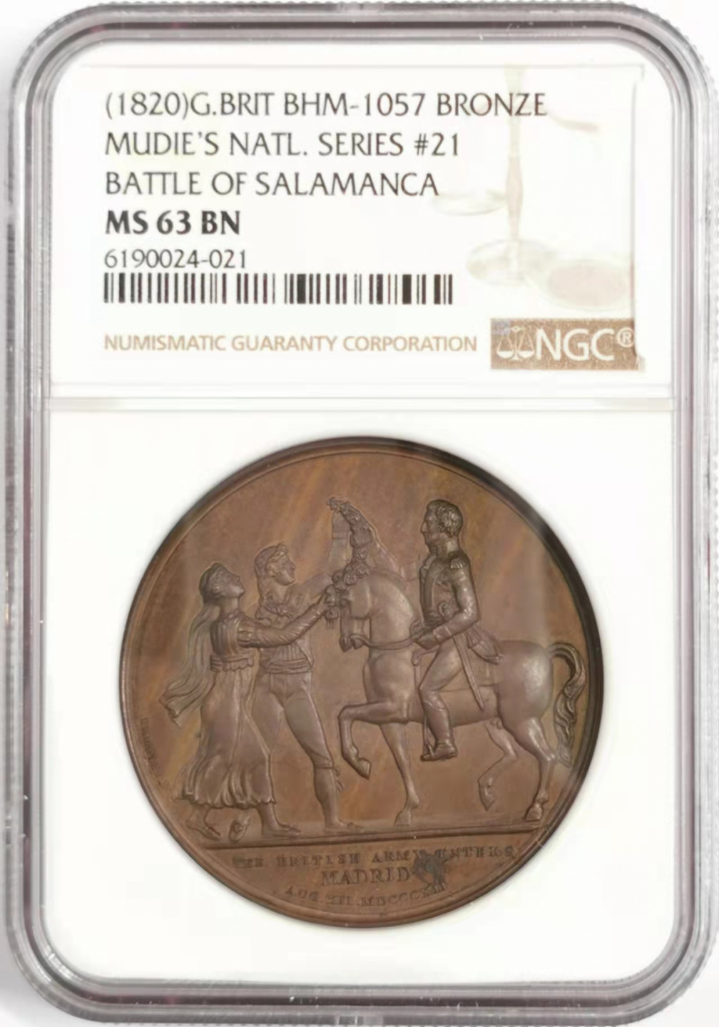 凡希社世界钱币微拍第一百八十四期 英国萨拉曼卡战役进驻马德里纪念铜章NGC-MS63