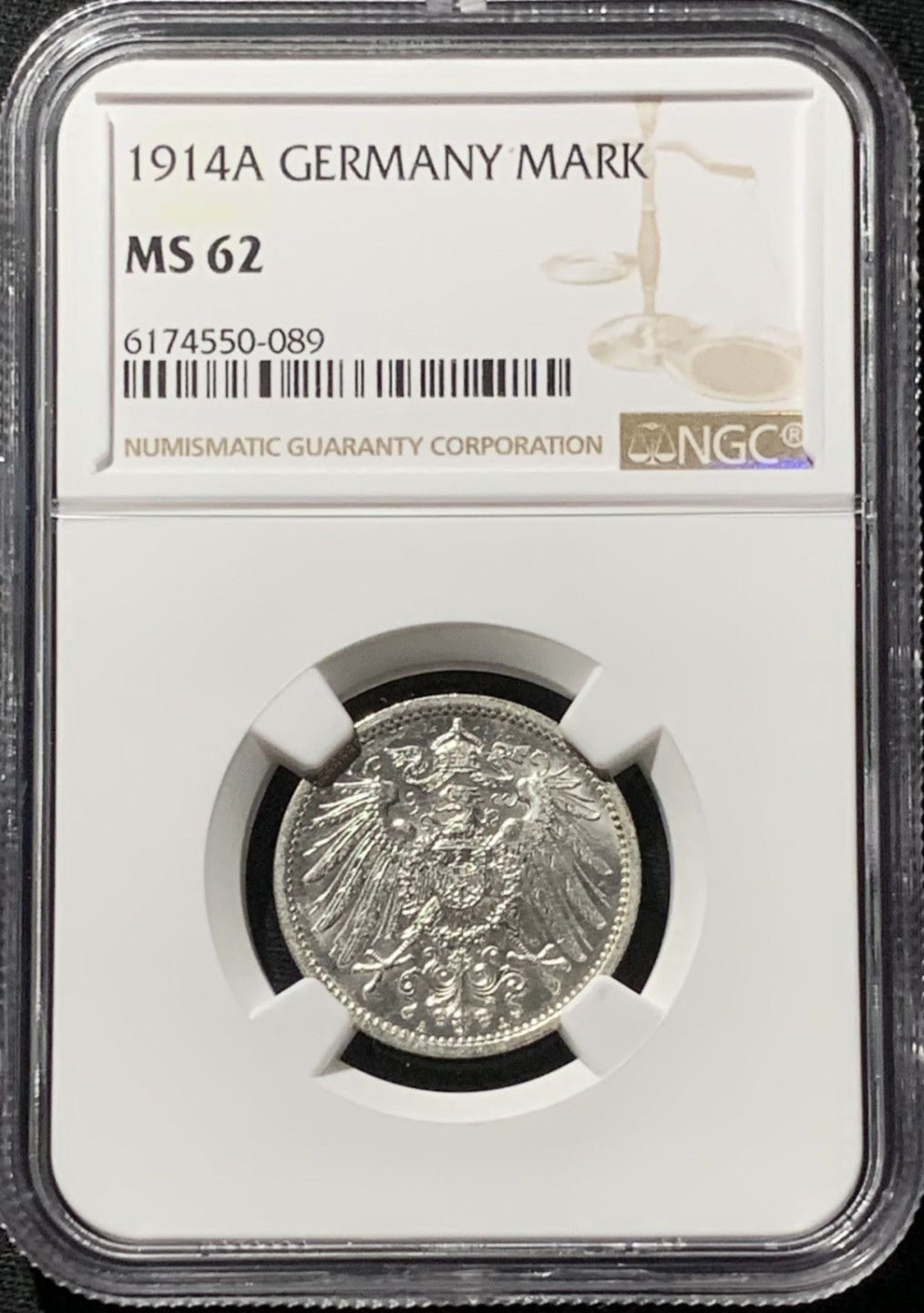 紫瑗钱币——第164期拍卖 德国 1914年 A版 第二帝国 长翅 1马克 银币 NGC MS62