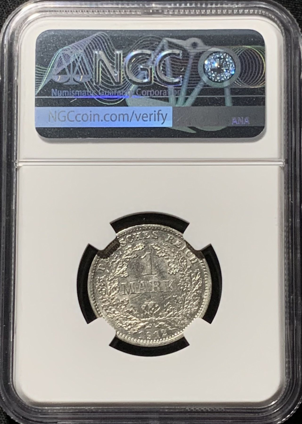 紫瑗钱币——第164期拍卖 德国 1912年 D版 第二帝国 长翅 1马克 银币 NGC MS61