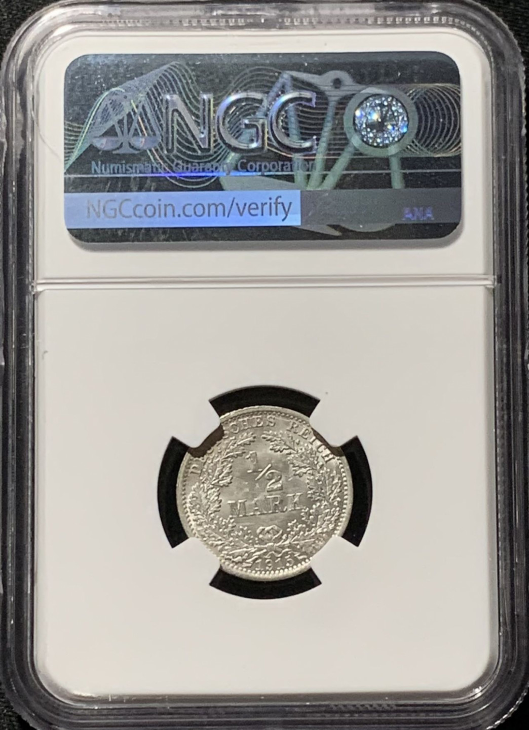 紫瑗钱币——第164期拍卖 德国 1915年 A版 第二帝国 1/2马克 银币 NGC MS62