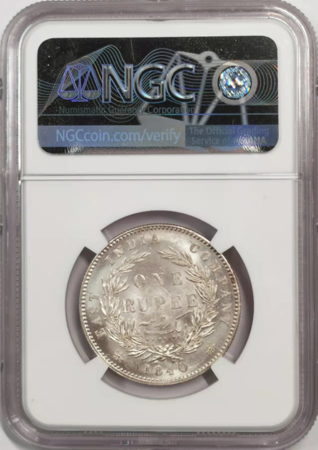 凡希社世界钱币微拍第一百八十四期 1840东印度公司小维卢比NGC-MS61原色银光！