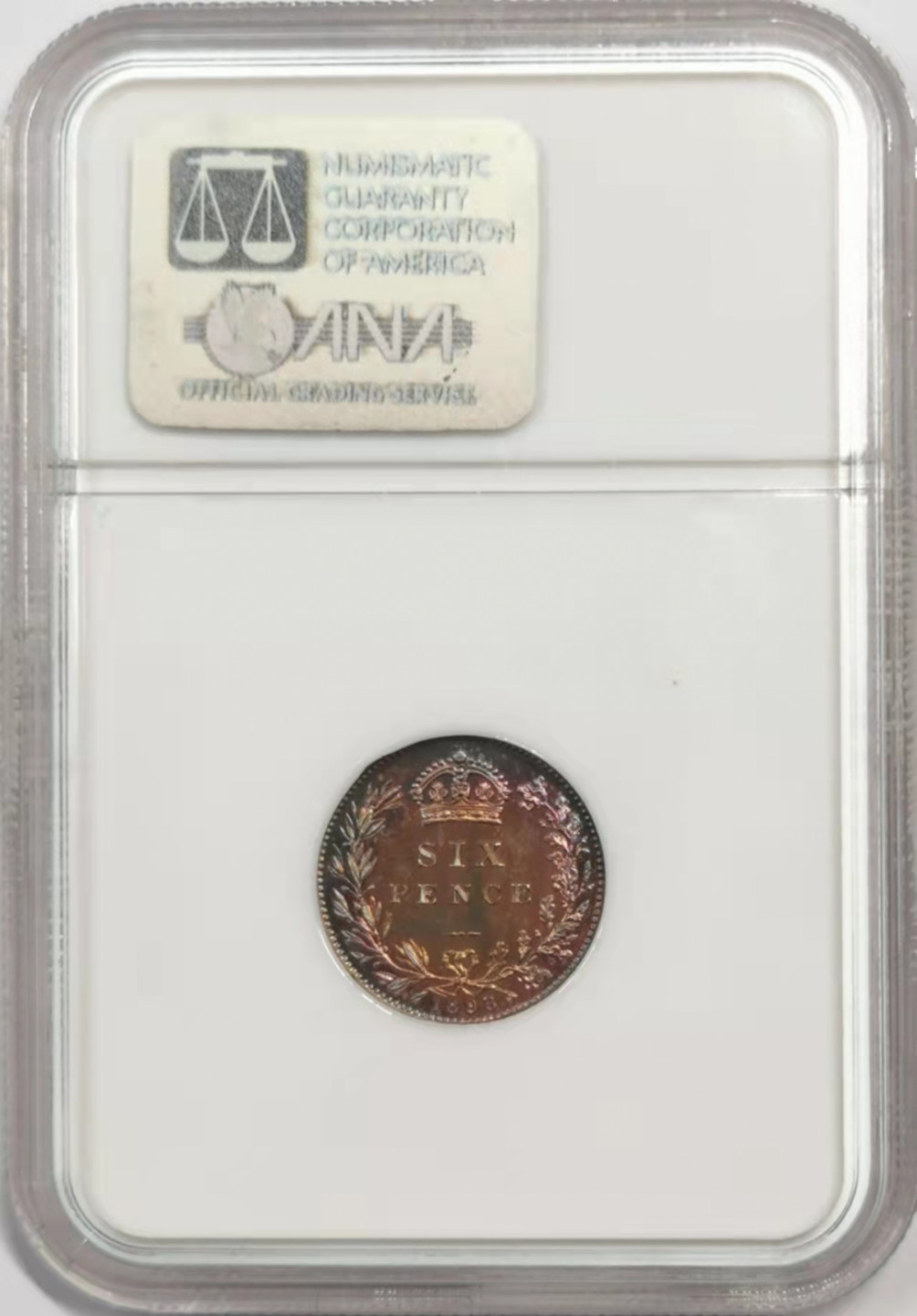 凡希社世界钱币微拍第一百八十四期 1893老维批纱6便士精铸NGC-PF64五彩！