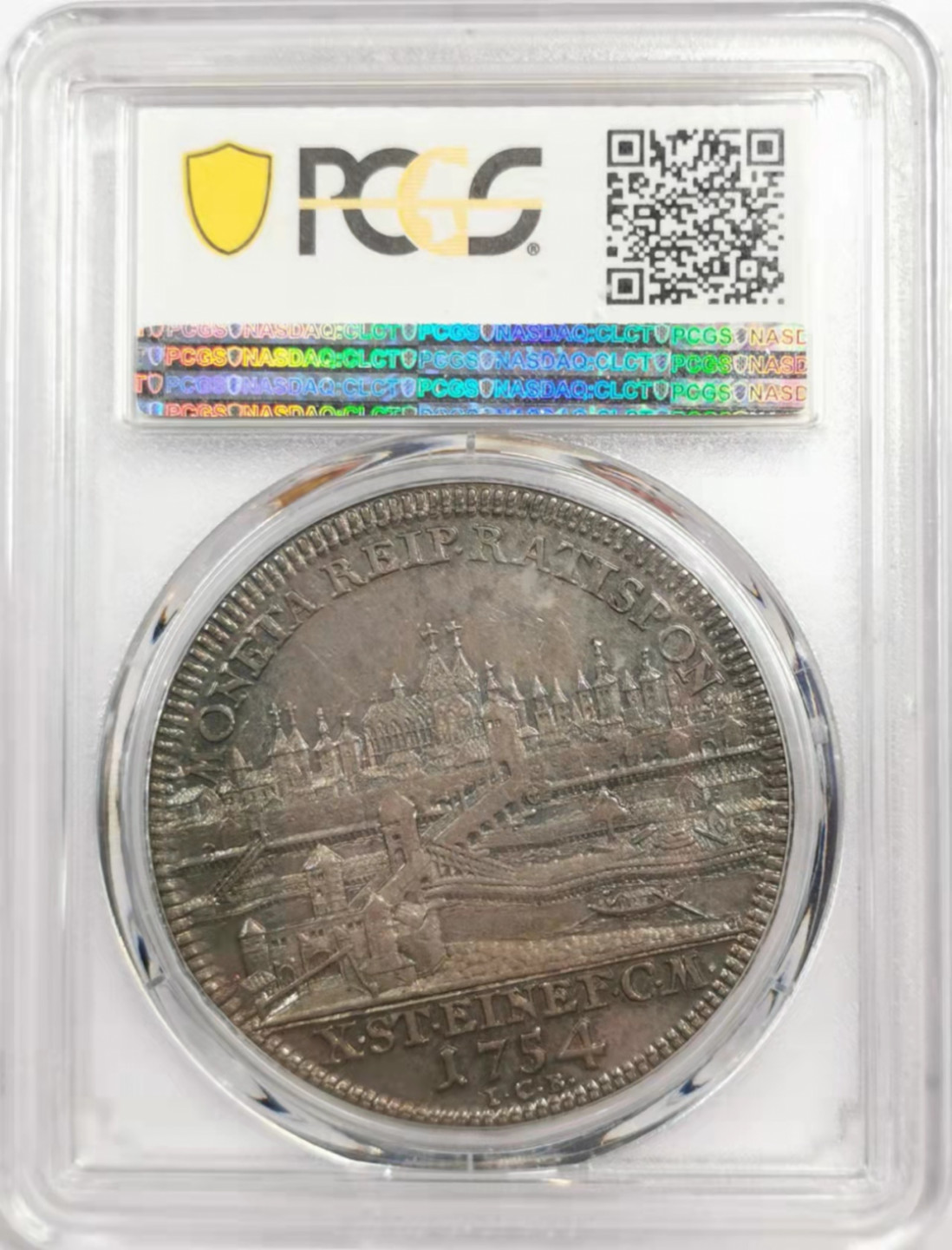 凡希社世界钱币微拍第一百八十四期 荐！1754雷根斯堡城市景观泰勒大银PCGS-AU55
