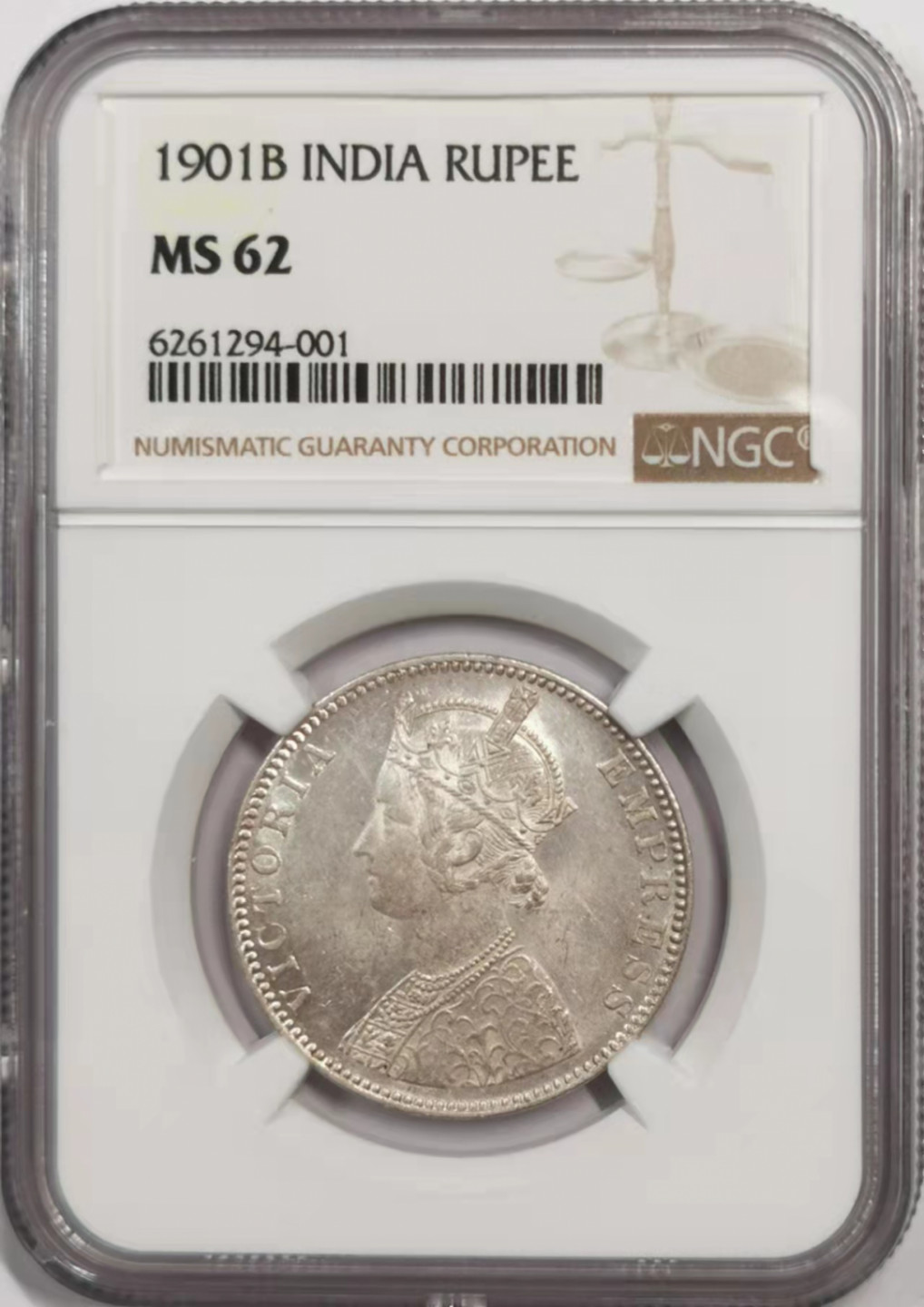 凡希社世界钱币微拍第一百八十四期 1901B英属印度小维卢比NGC-MS62