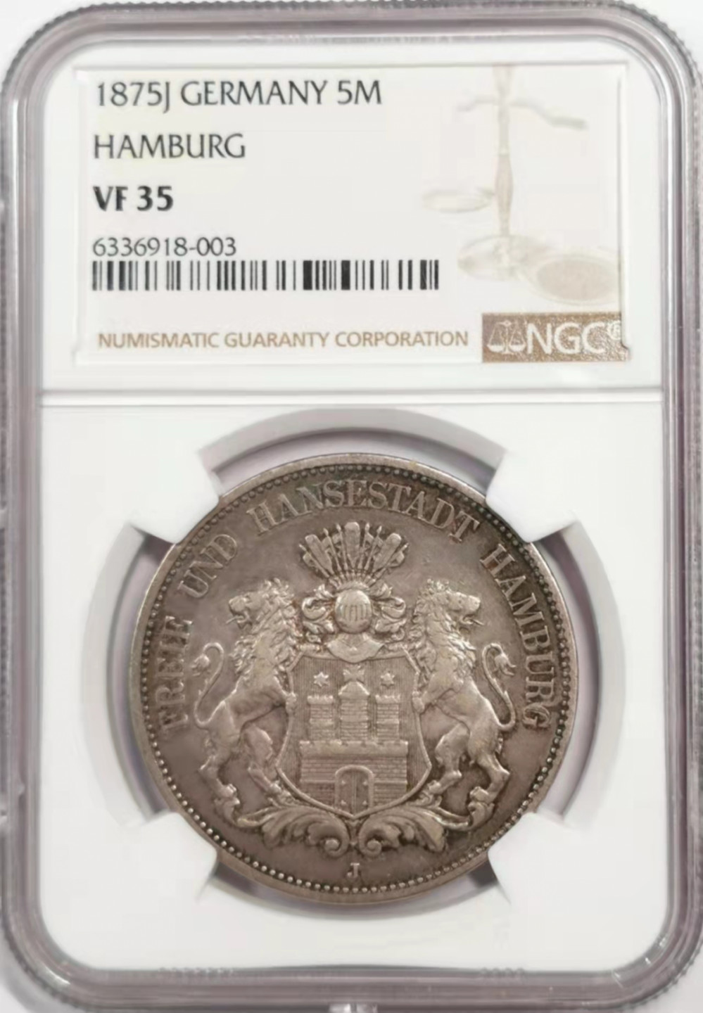 凡希社世界钱币微拍第一百八十四期 1875J汉堡短翅5马克NGC-VF35稀少品种！