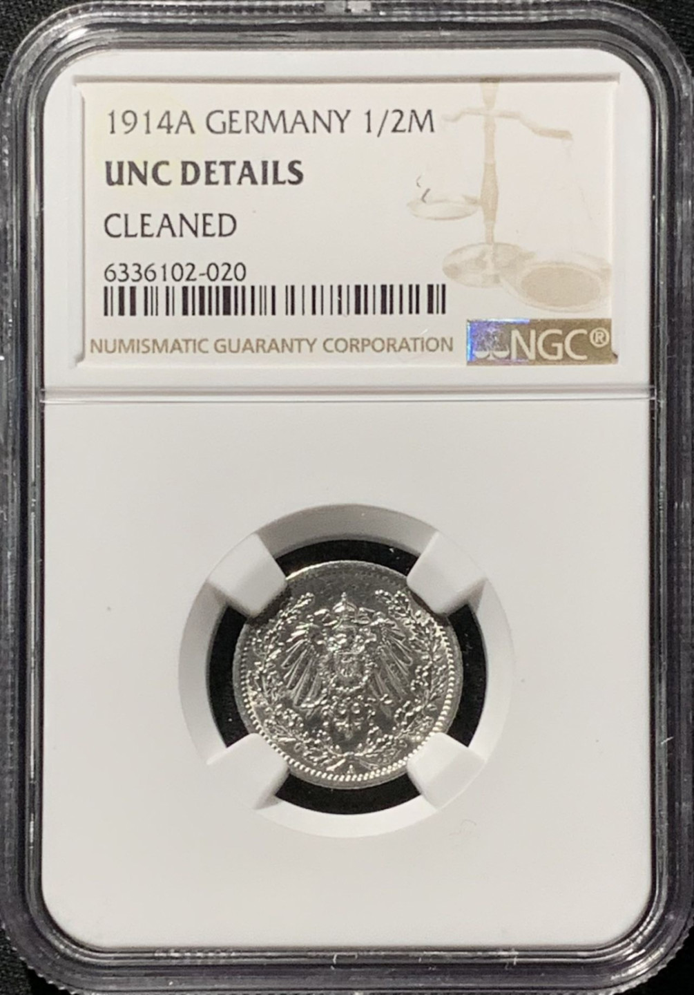 紫瑗钱币——第164期拍卖 德国 1914年 A版 第二帝国 1/2马克 银币 NGC UNC Detail