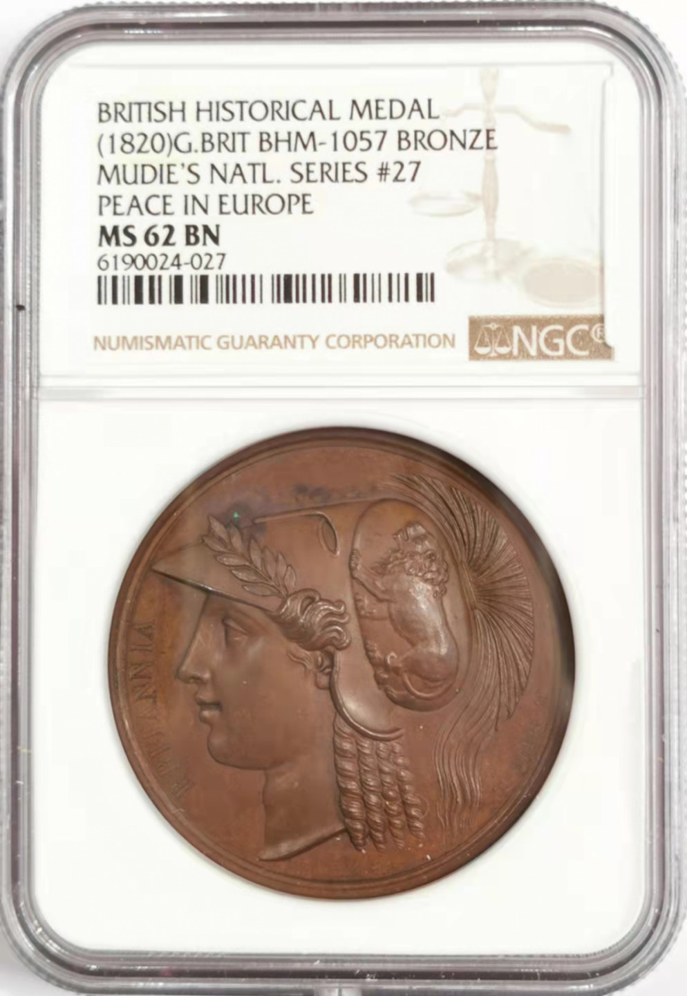 凡希社世界钱币微拍第一百八十四期 英国为欧洲和平而战纪念铜章NGC-MS62