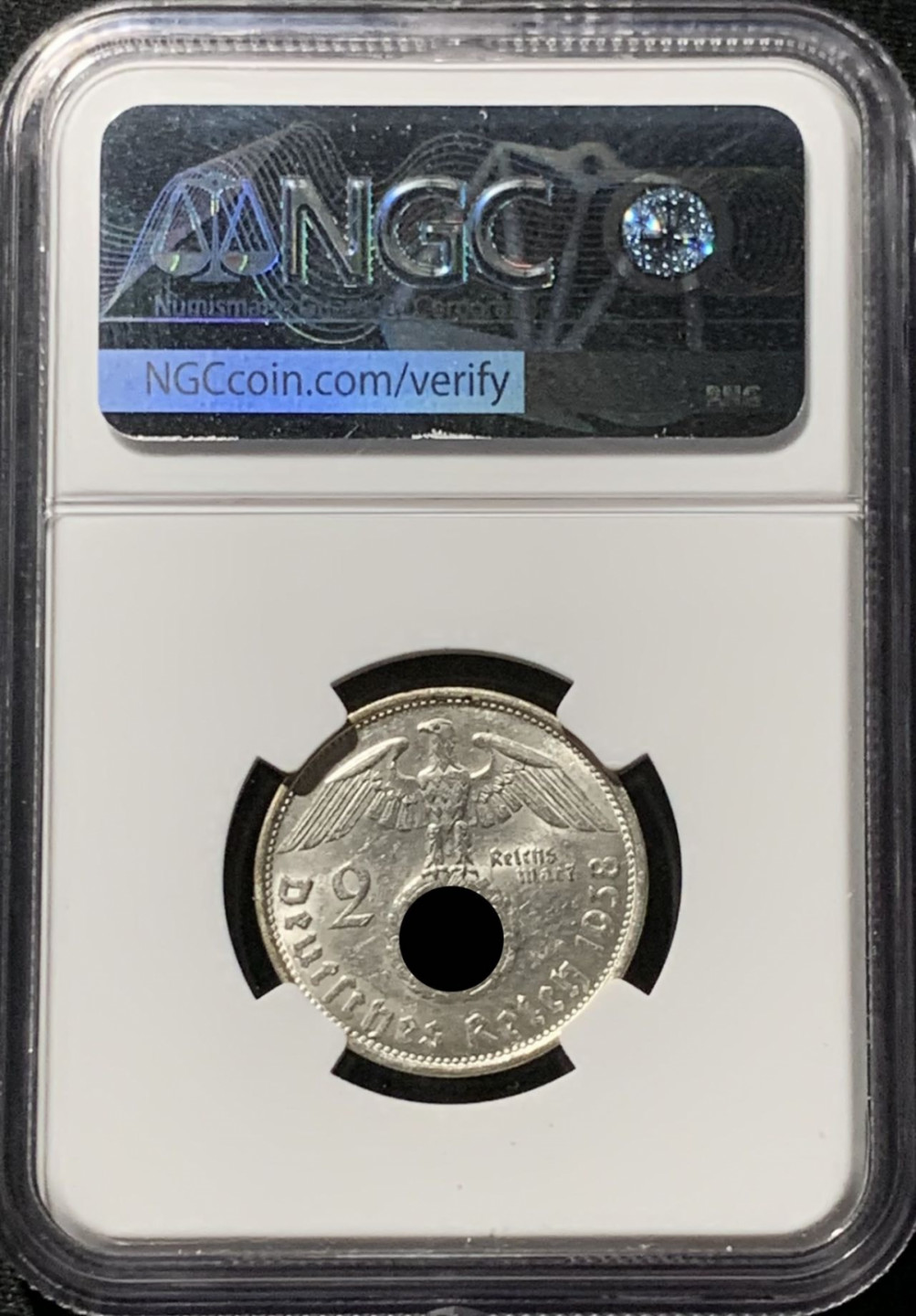 紫瑗钱币——第164期拍卖 德国 1938年 B版 兴登堡 字符版 2马克 银币 NGC MS62