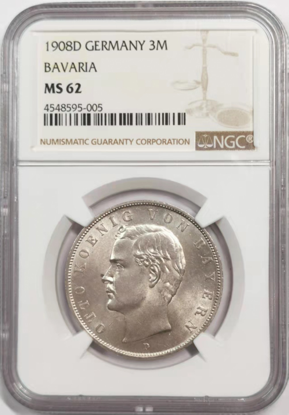 凡希社世界钱币微拍第一百八十四期 1908巴伐利亚3马克NGC-MS62