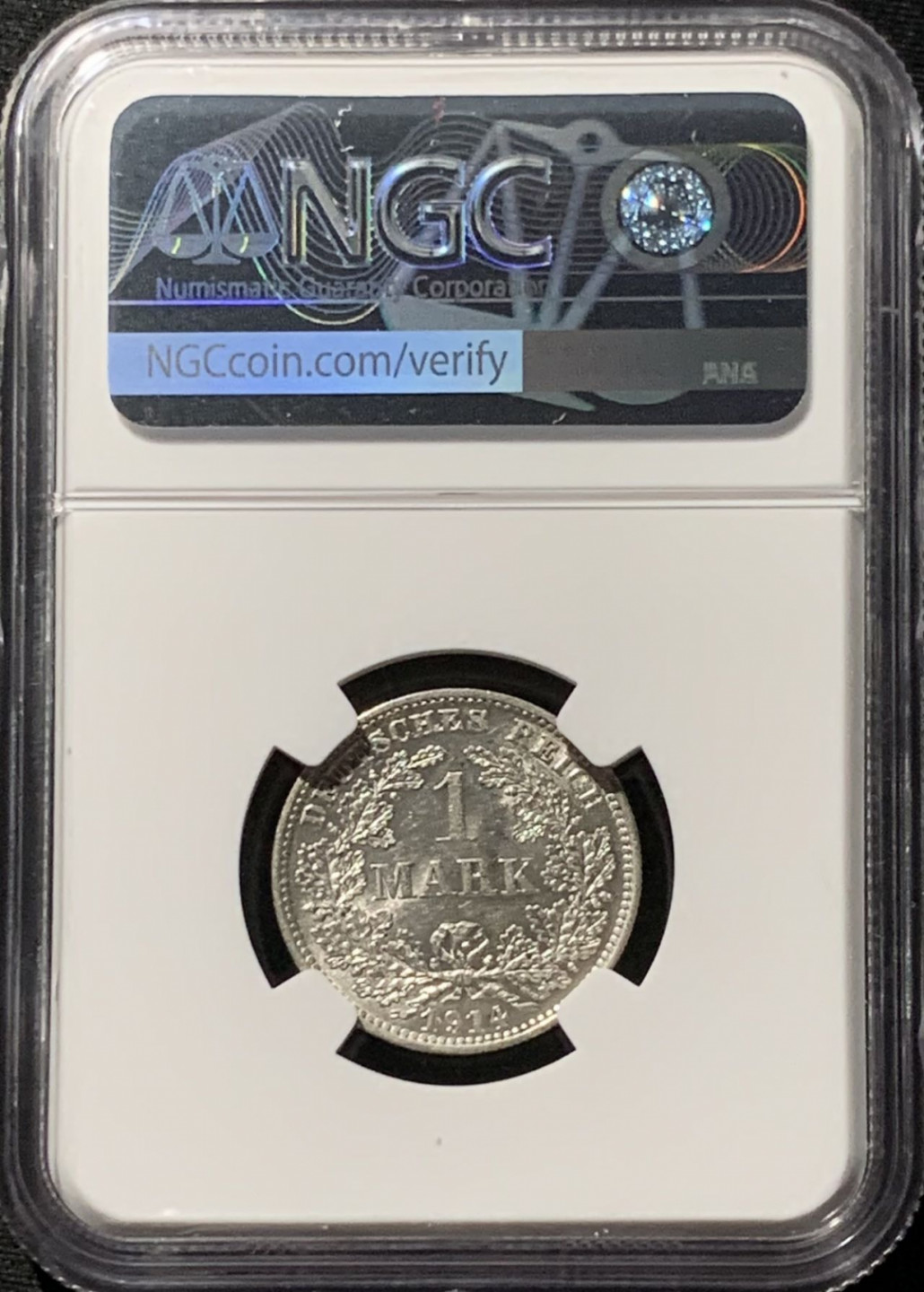 紫瑗钱币——第164期拍卖 德国 1914年 E版 第二帝国 长翅 1马克 银币 NGC MS63