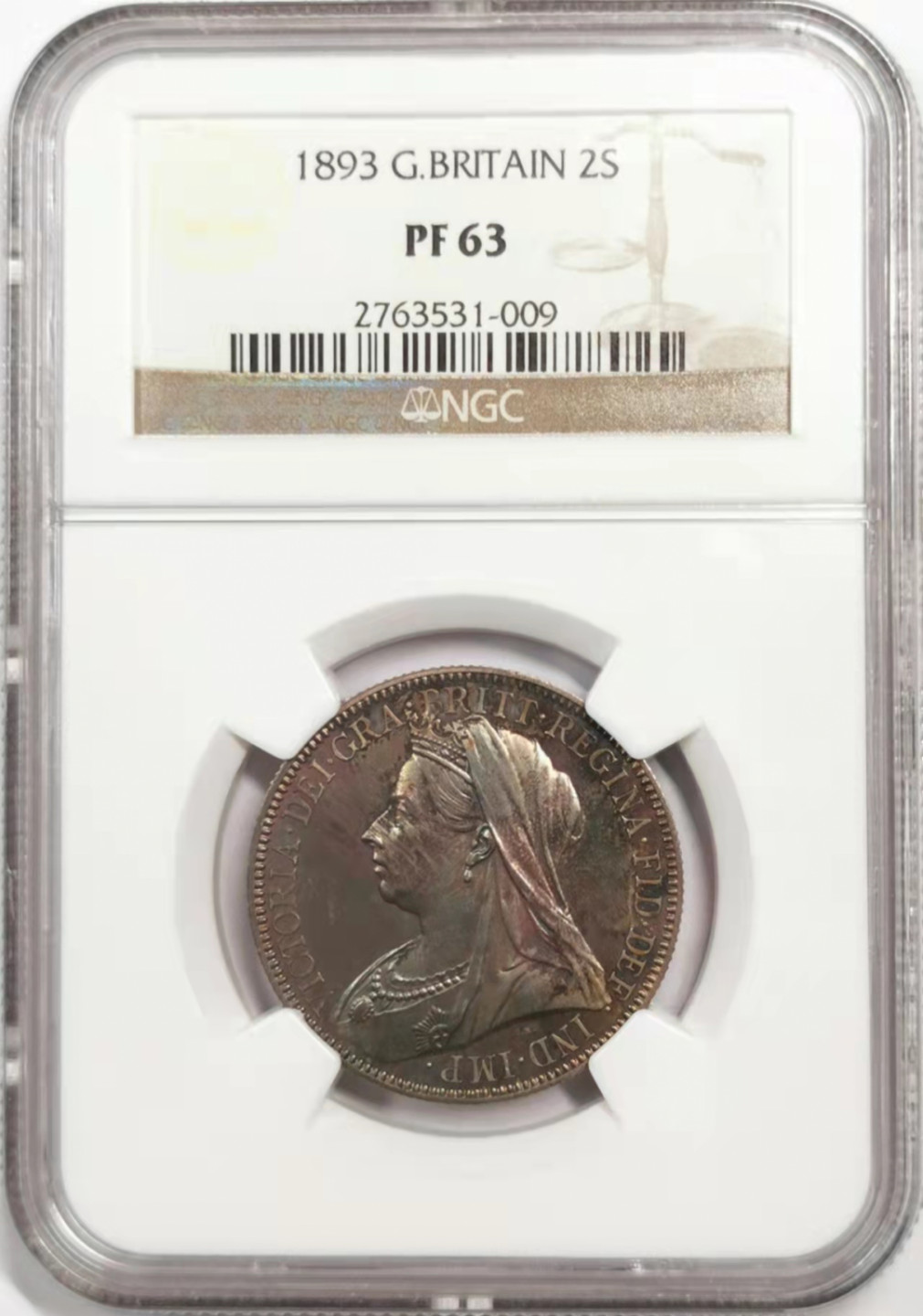 凡希社世界钱币微拍第一百八十四期 1893老维批纱2先令精铸NGC-PF63