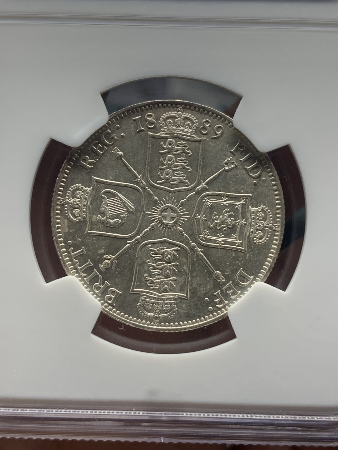 《竞宝斋》钱币微拍-第26场 元旦特刊（全场顺丰包邮） NGC MS62 英国1889年维多利亚2先令（福林）NGC编号：白净车轮光