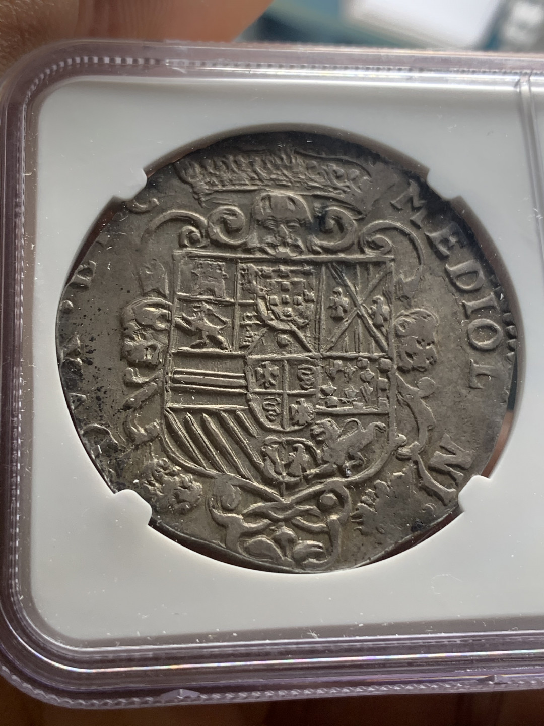 《竞宝斋》钱币微拍-第26场 元旦特刊（全场顺丰包邮） NGC-XF 意大利米兰 1676年 卡洛斯二世 杜卡特大银币 能上XF已经是很好的品相了