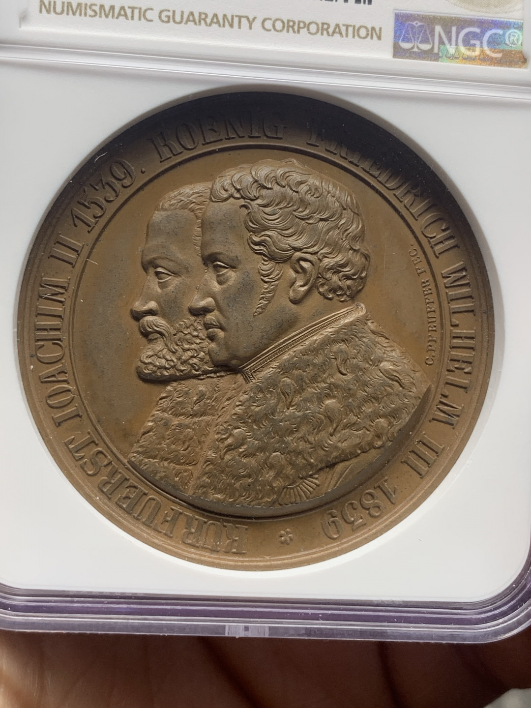 《竞宝斋》钱币微拍-第26场 元旦特刊（全场顺丰包邮） NGC MS63 BN德国1839年 加厚盒 宗教改革400周年铜章 巧克力包浆