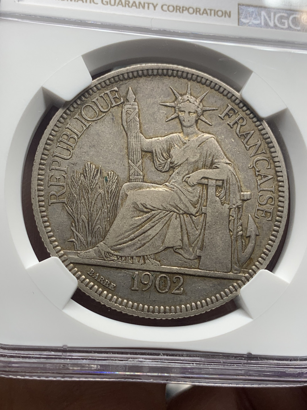 《竞宝斋》钱币微拍-第26场 元旦特刊（全场顺丰包邮） NGC-XF45 法属印度支那 1902年 坐人 1元 大银币 原味好品