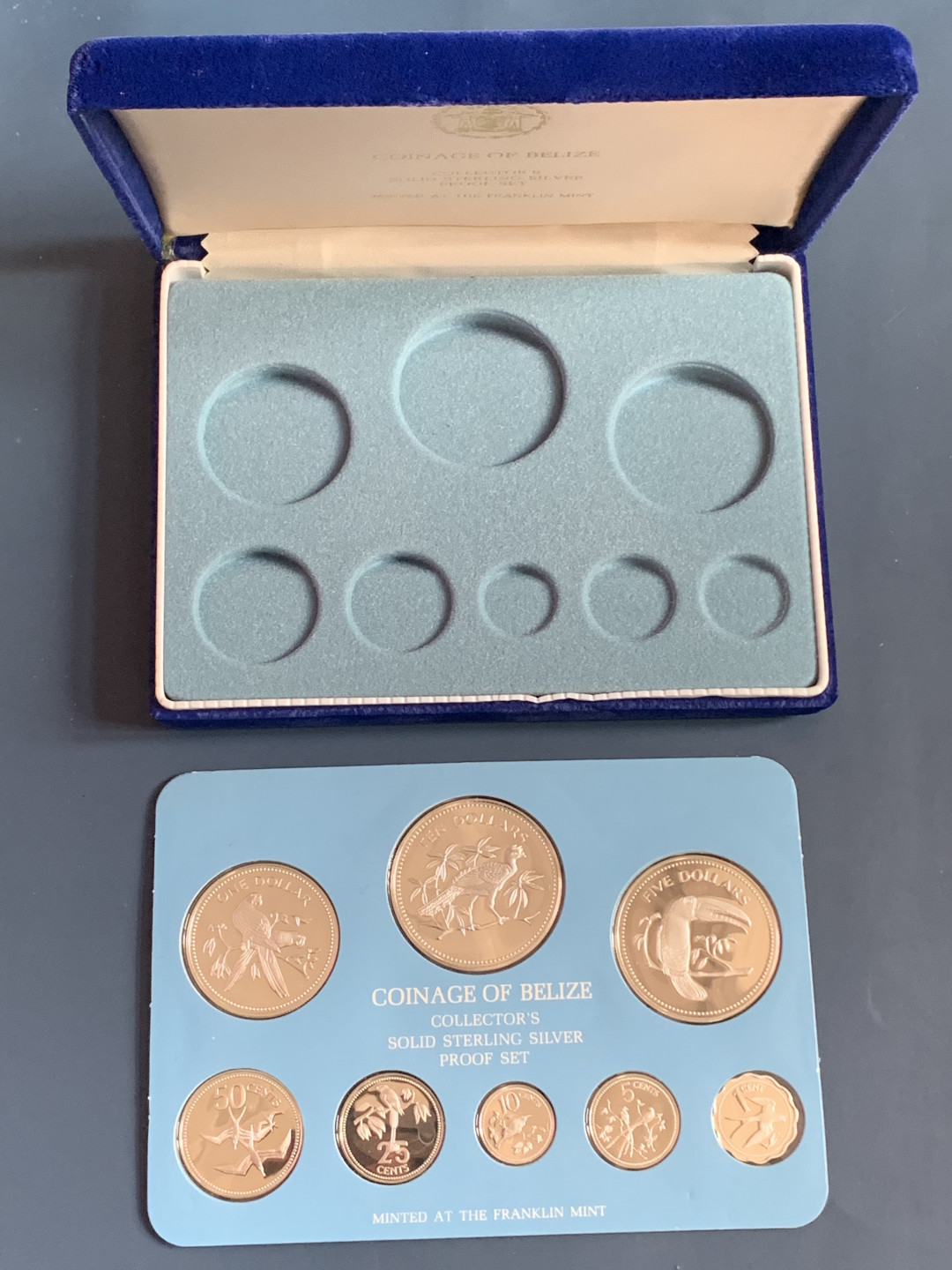 《竞宝斋》钱币微拍-第26场 元旦特刊（全场顺丰包邮） 原盒证书 伯利兹1977年 8枚套 全套925银精制纪念币 富兰克林造币厂 发型量2107套 罕见