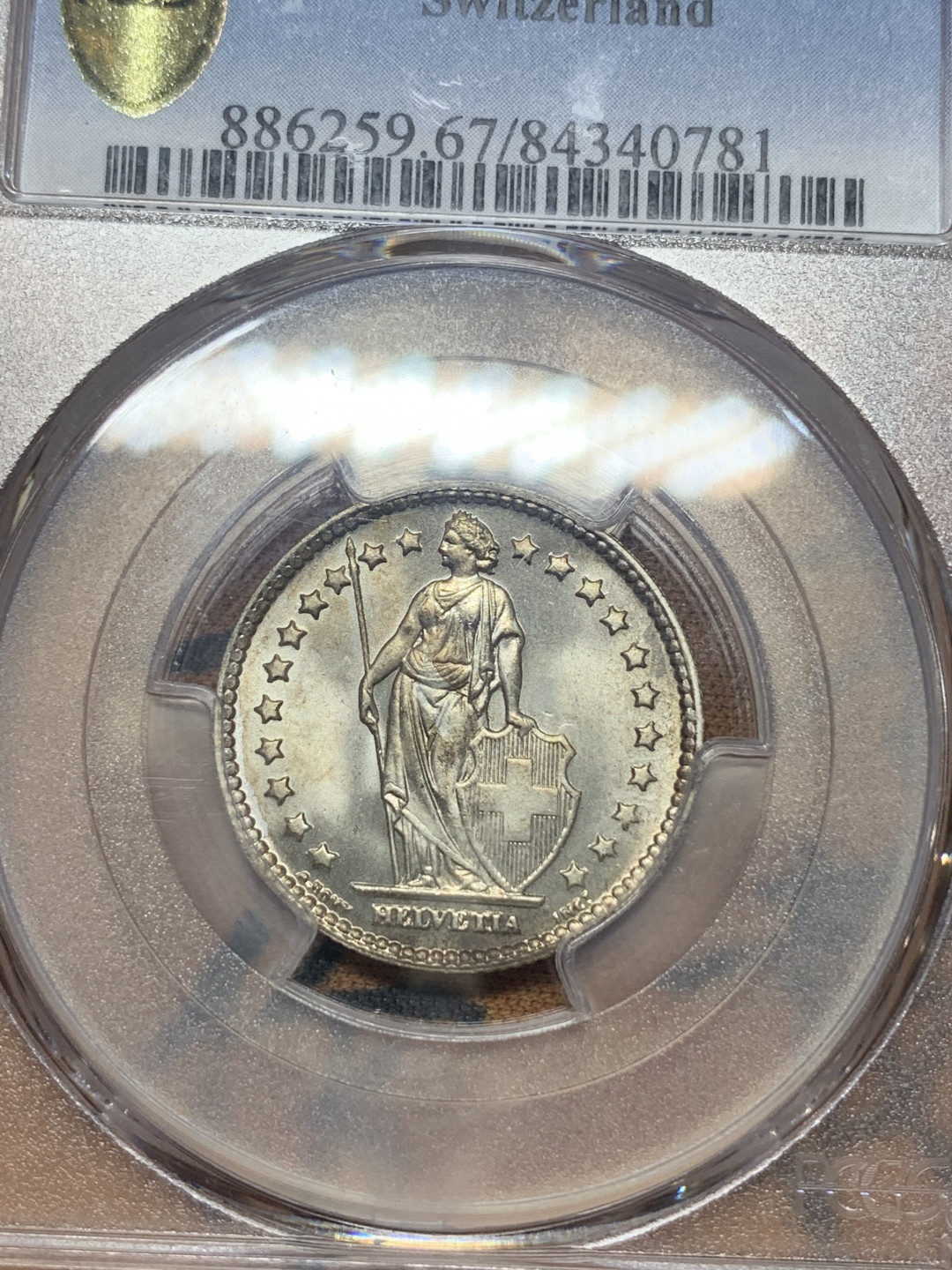 《竞宝斋》钱币微拍-第26场 元旦特刊（全场顺丰包邮） 超高分瑞士1940年1法郎站人女神银币PCGS-MS67，完美品，亚军分
