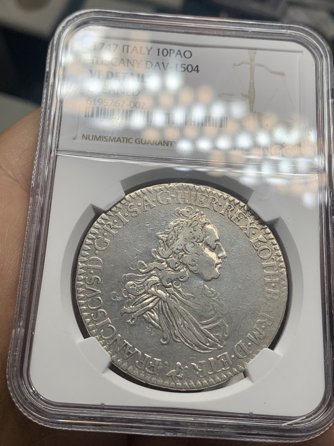 《竞宝斋》钱币微拍-第26场 元旦特刊（全场顺丰包邮） NGC-VF 意大利托斯卡纳 1747年 佛朗茨二世 10宝利 大银币 没什么清洗痕迹 不给分可惜了