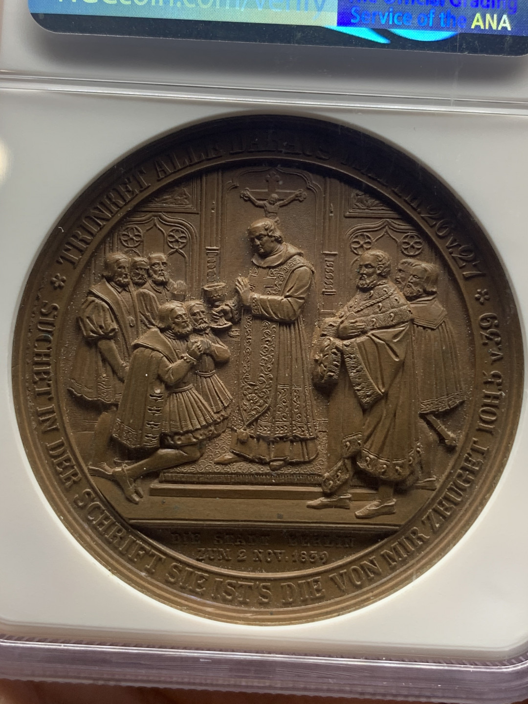《竞宝斋》钱币微拍-第26场 元旦特刊（全场顺丰包邮） NGC MS63 BN德国1839年 加厚盒 宗教改革400周年铜章 巧克力包浆