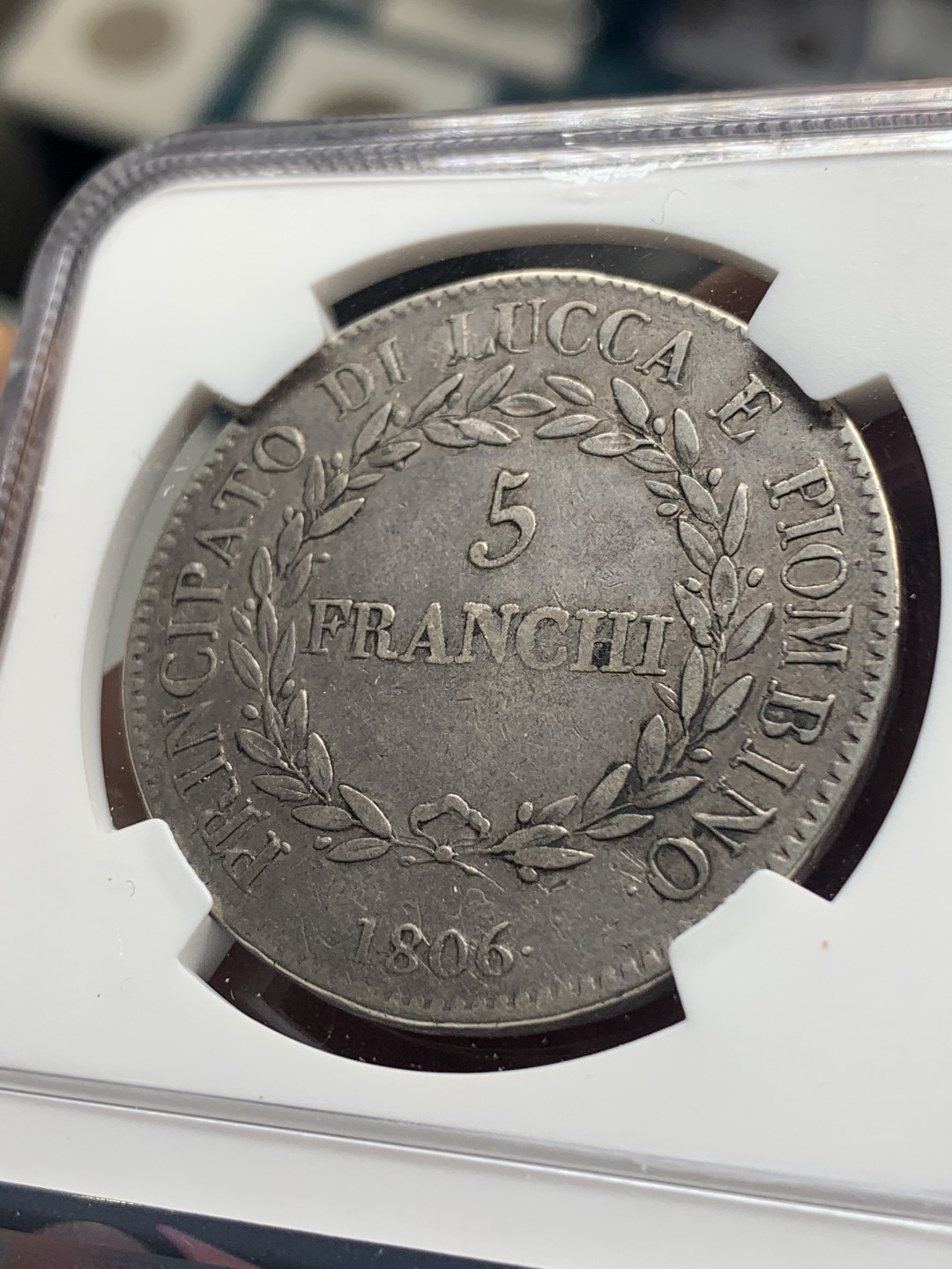 《竞宝斋》钱币微拍-第26场 元旦特刊（全场顺丰包邮） NGC-VF35 意大利卢卡 1806年 5法郎 大银币 原味老包浆 比这枚高分的也就7枚 很难出分