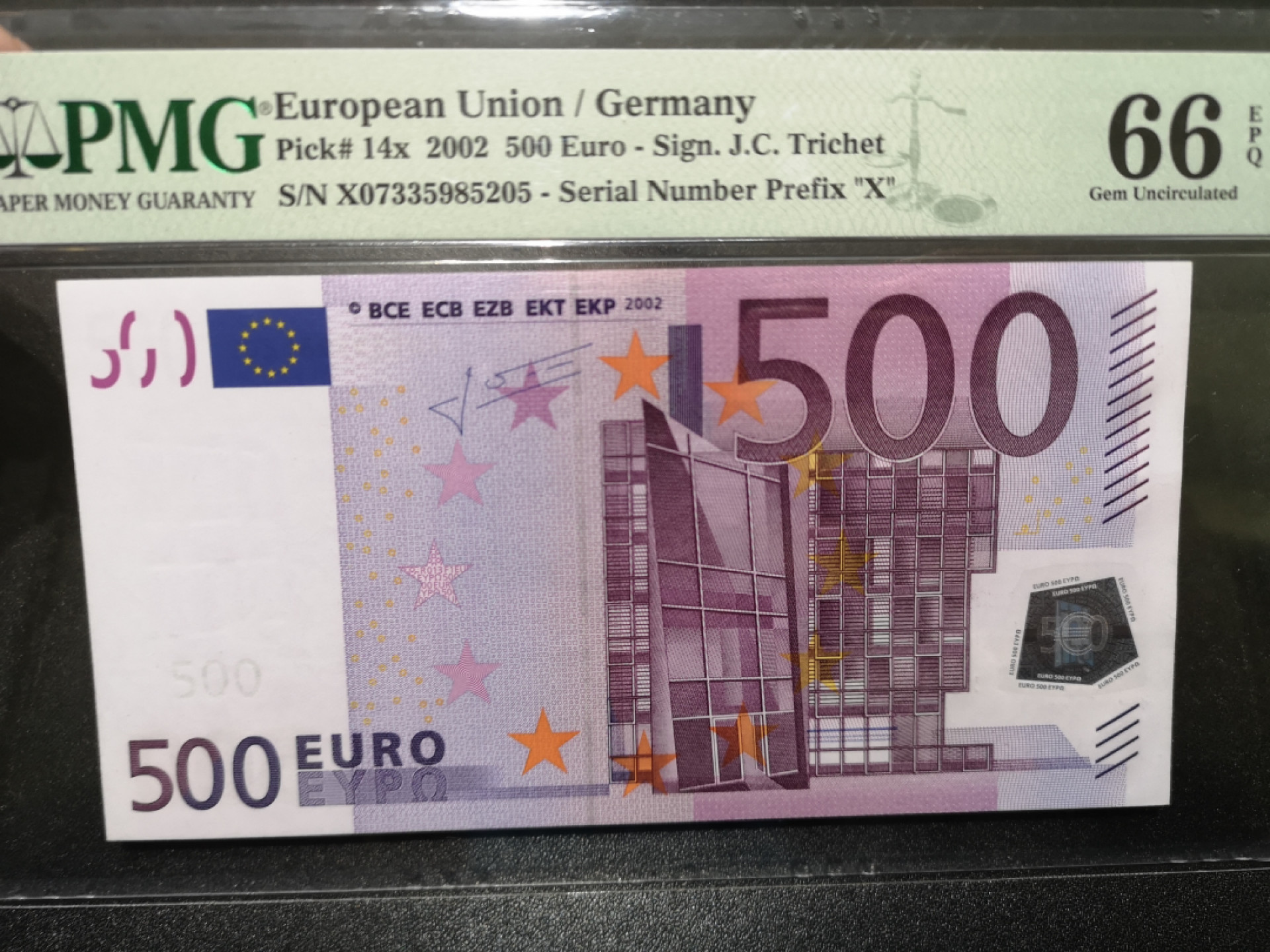 🌟2022新年第二拍《外钞收藏家》第一百六十期拍卖（本期81件） 2002年二签500欧元 德国版 PMG66