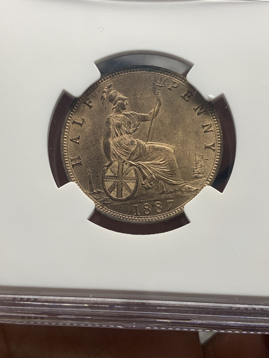 《竞宝斋》钱币微拍-第26场 元旦特刊（全场顺丰包邮） NGC MS65RB 英国1887维多利亚1/2便士 NGC编号：3879451-026