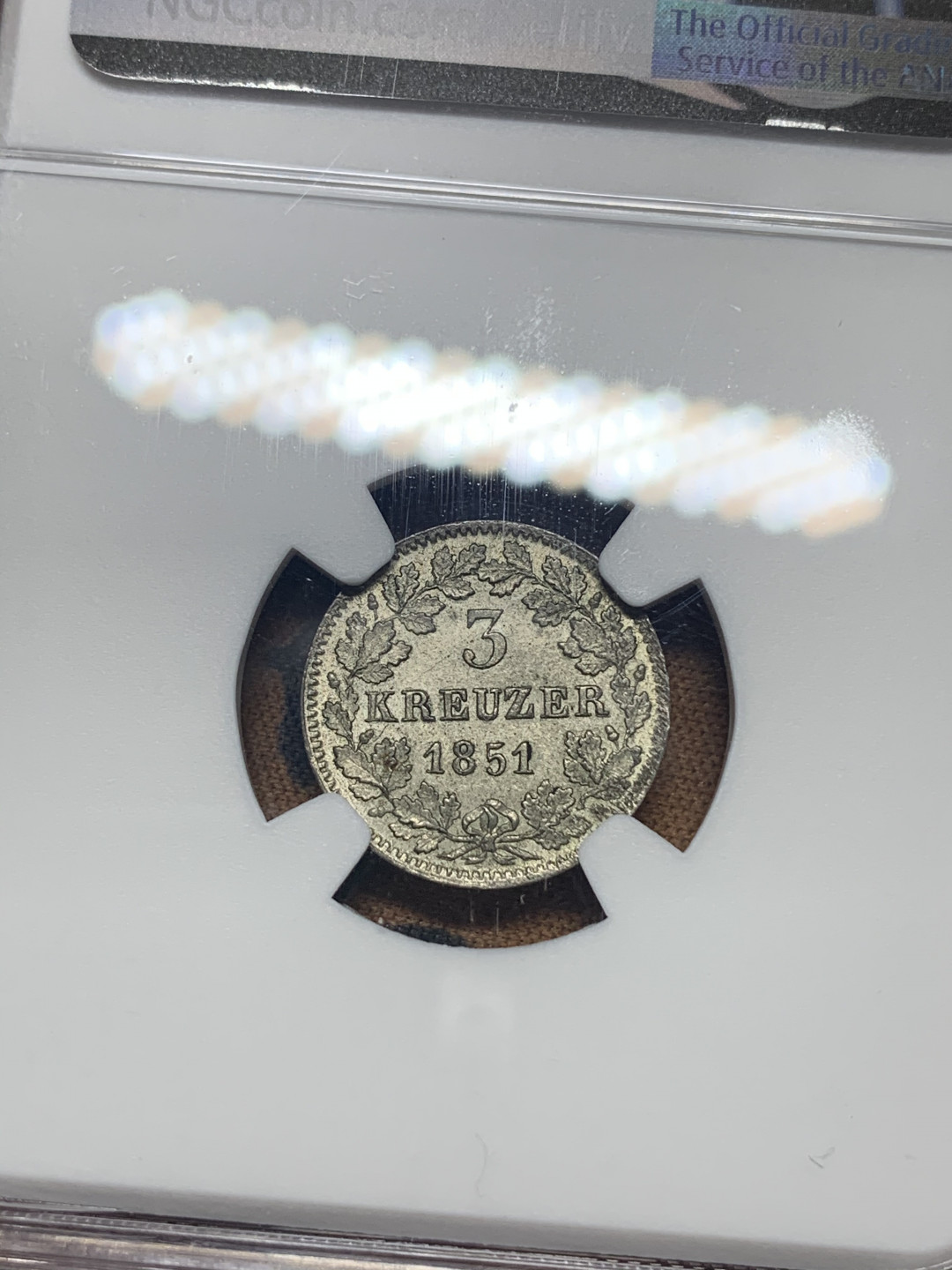 《竞宝斋》钱币微拍-第26场 元旦特刊（全场顺丰包邮） NGC MS64 德国 1851年 巴登 3K 银币 第三名