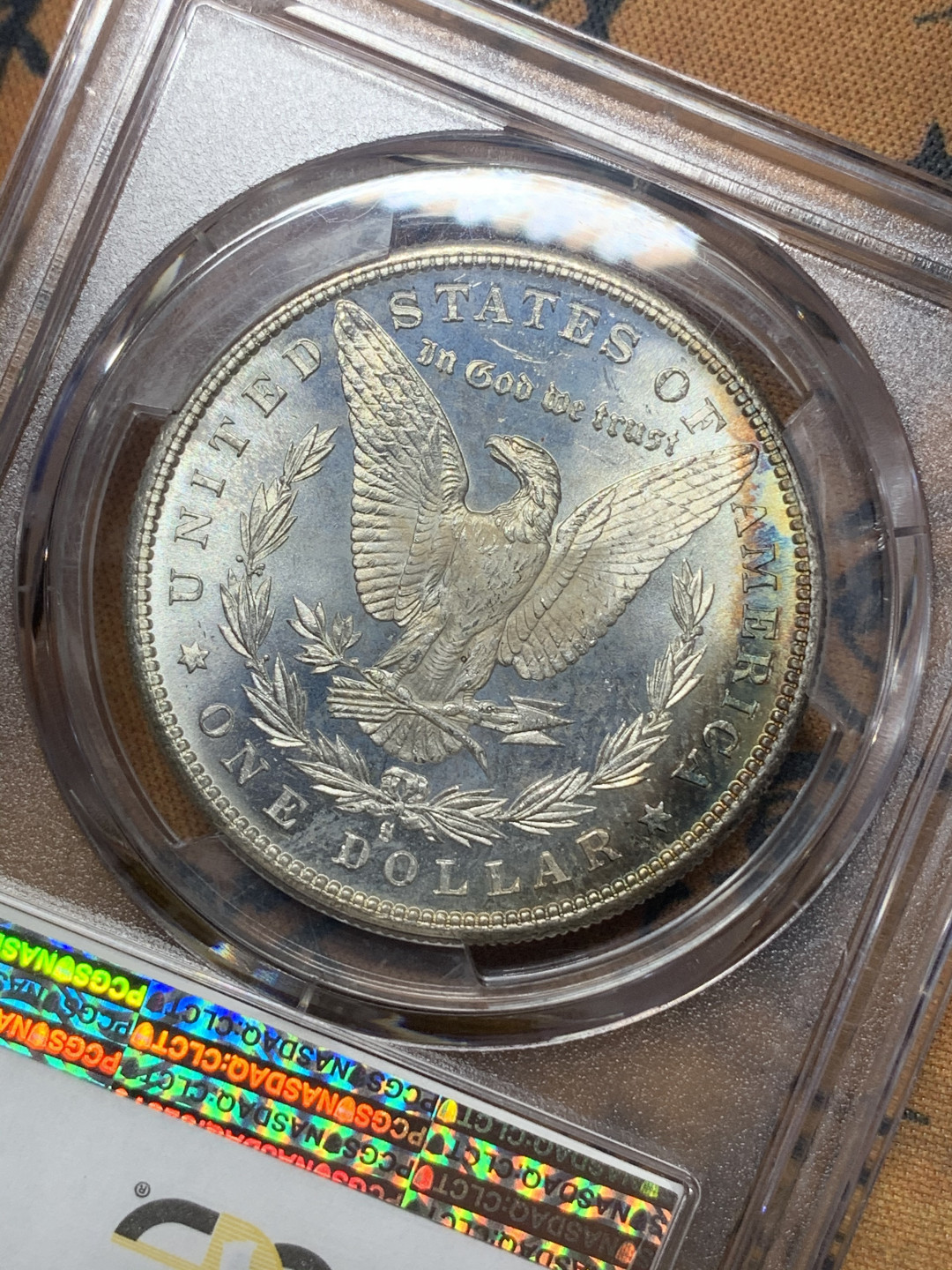 《竞宝斋》钱币微拍-第26场 元旦特刊（全场顺丰包邮） 稀少骑字版 PCGS MS64PL 1880/79 S版 摩根银元 双面月牙彩，非常漂亮 PL难得