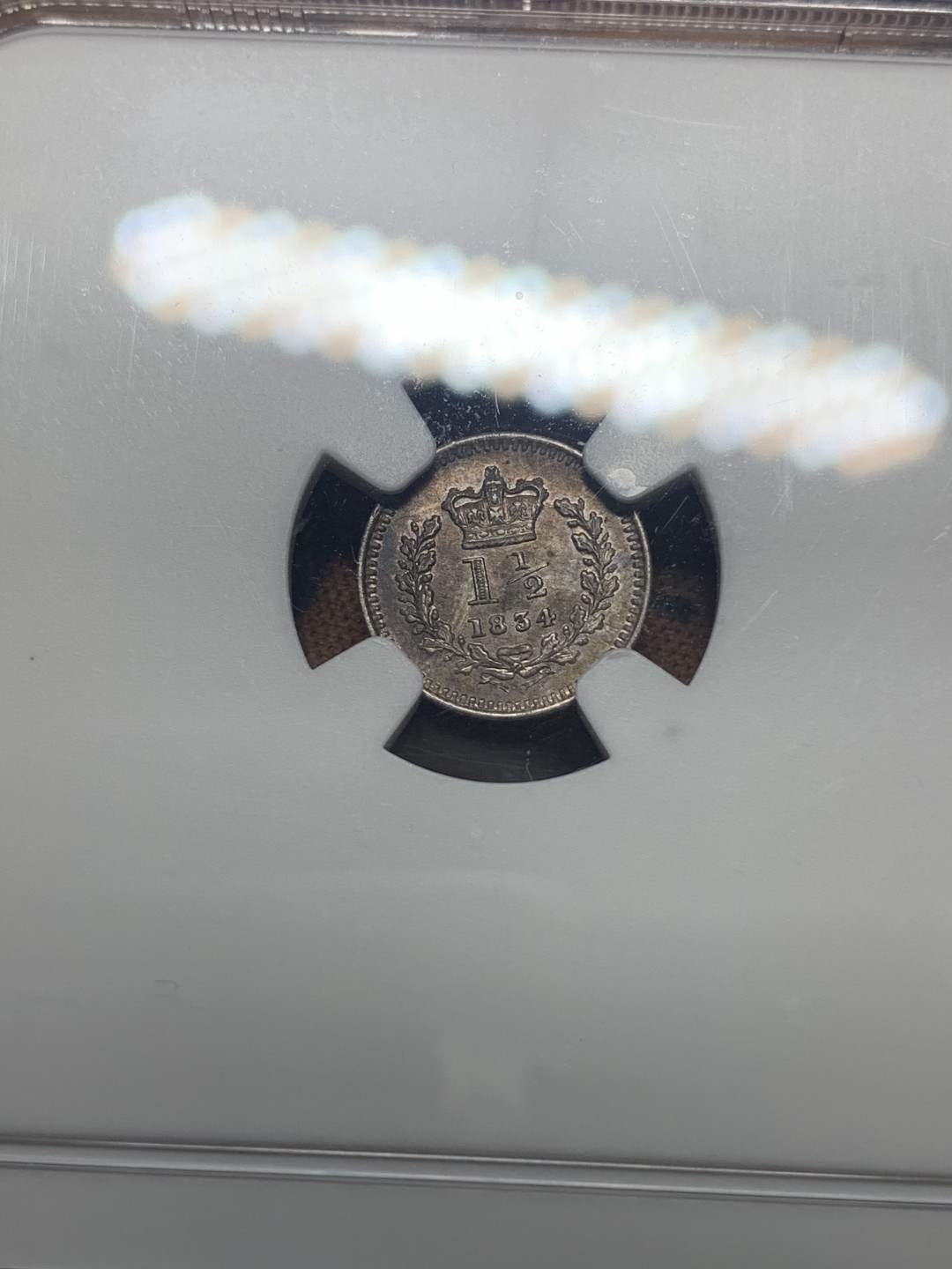 《竞宝斋》钱币微拍-第26场 元旦特刊（全场顺丰包邮） NGC-MS62 英国 1834年 威廉四世 1.5便士 彩色包浆 高分难得 本土设计风格 流通于锡兰和牙买加地区高分难得