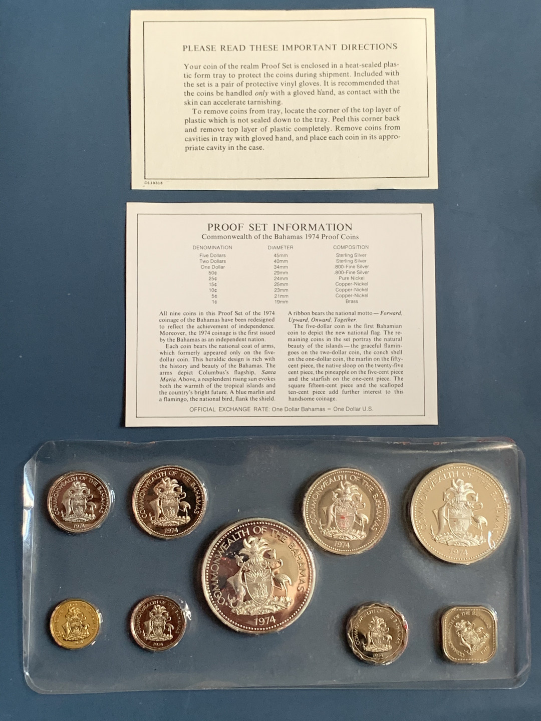 《竞宝斋》钱币微拍-第26场 元旦特刊（全场顺丰包邮） 原盒证书 巴哈马1974年 9枚套精制币 50分/1元/2元/5元都是银币 富兰克林造币厂