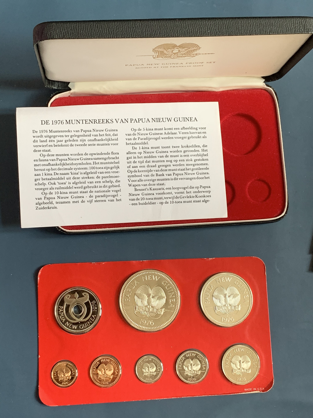 《竞宝斋》钱币微拍-第26场 元旦特刊（全场顺丰包邮） 原盒证书 巴布亚新几内亚1976年 8枚套精制币 5和10元面值是银币 富兰克林造币厂