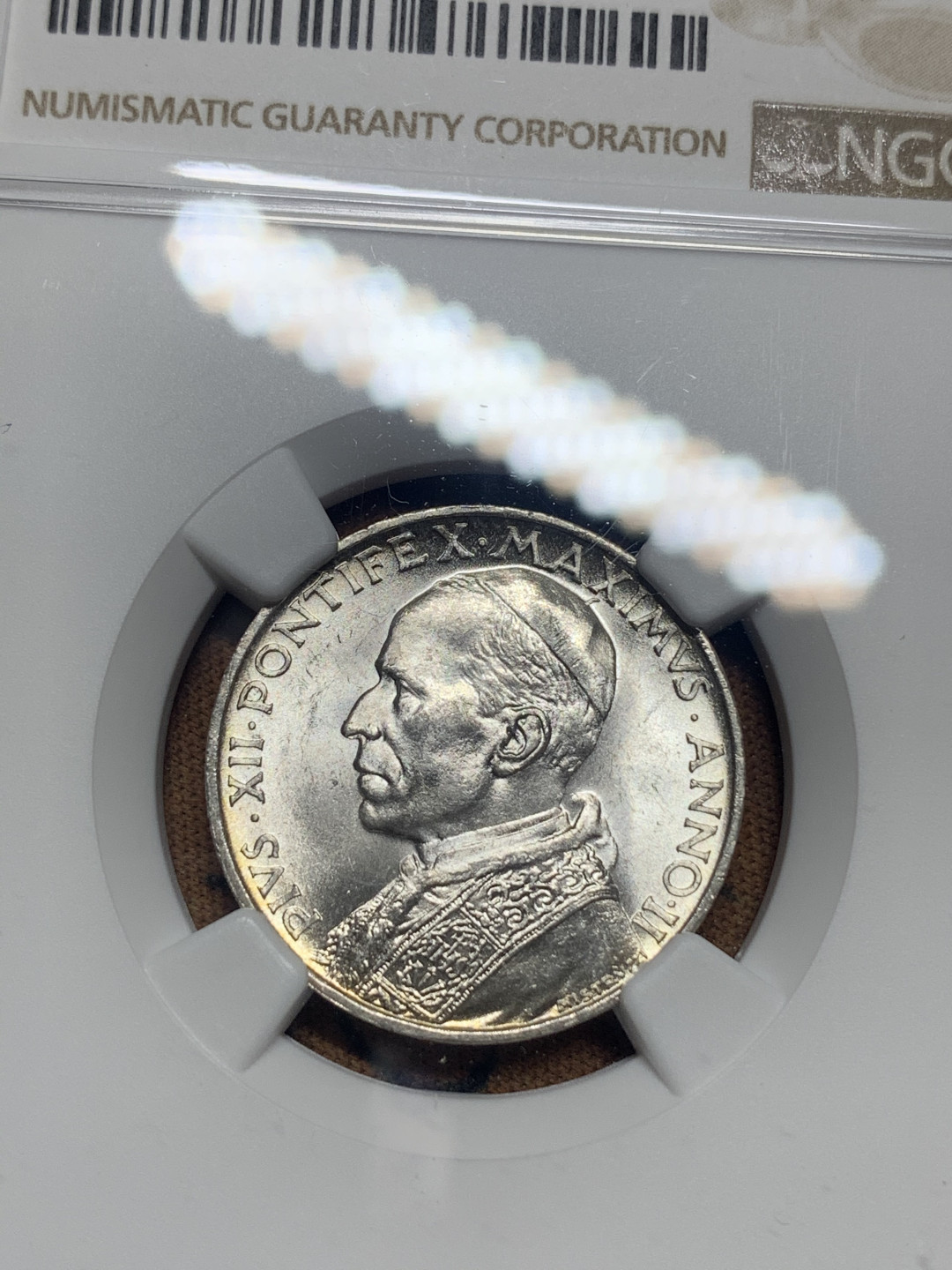 《竞宝斋》钱币微拍-第26场 元旦特刊（全场顺丰包邮） NGC MS63 梵蒂冈小船1940年 5里拉银币