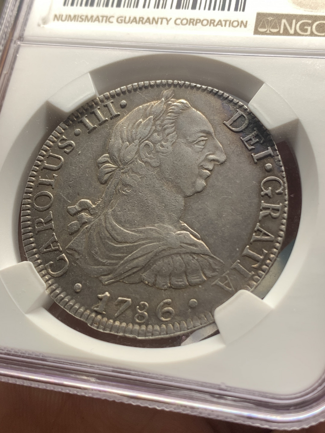 《竞宝斋》钱币微拍-第26场 元旦特刊（全场顺丰包邮） 1786年西属墨西哥卡洛斯三世双柱8R，NGC评级AUD 无戳好品