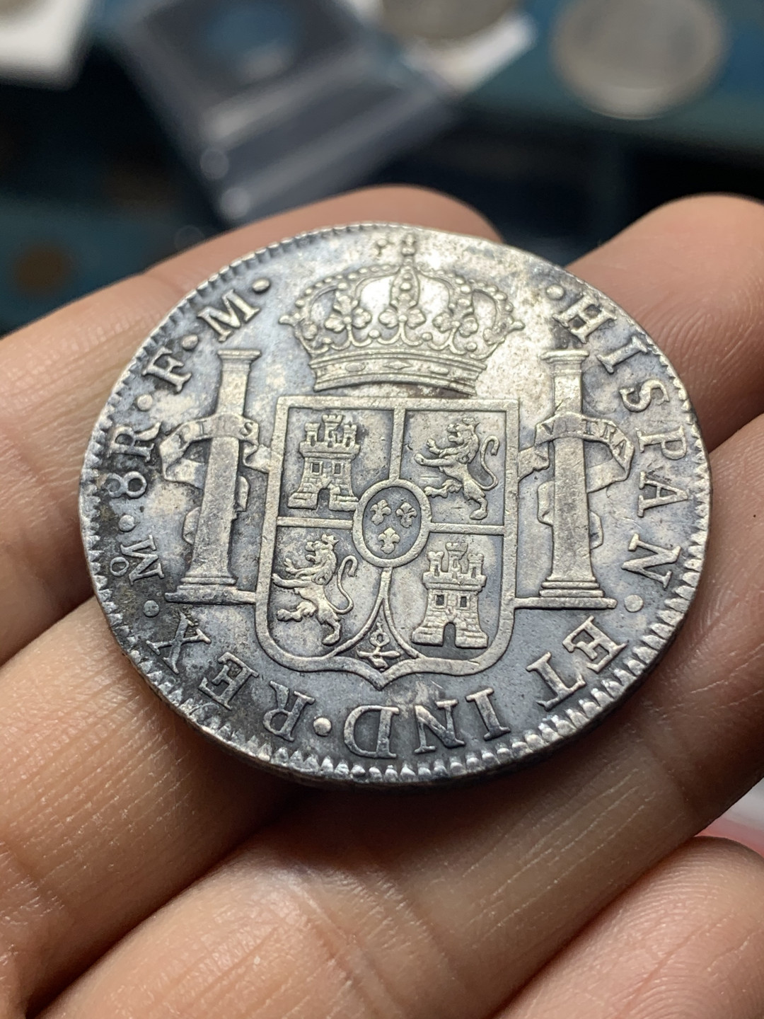 《竞宝斋》钱币微拍-第26场 元旦特刊（全场顺丰包邮）  1791 年 墨西哥 卡四 双柱 8R 大银币 味道不错，细节见图 26.6克 38.3mm直径