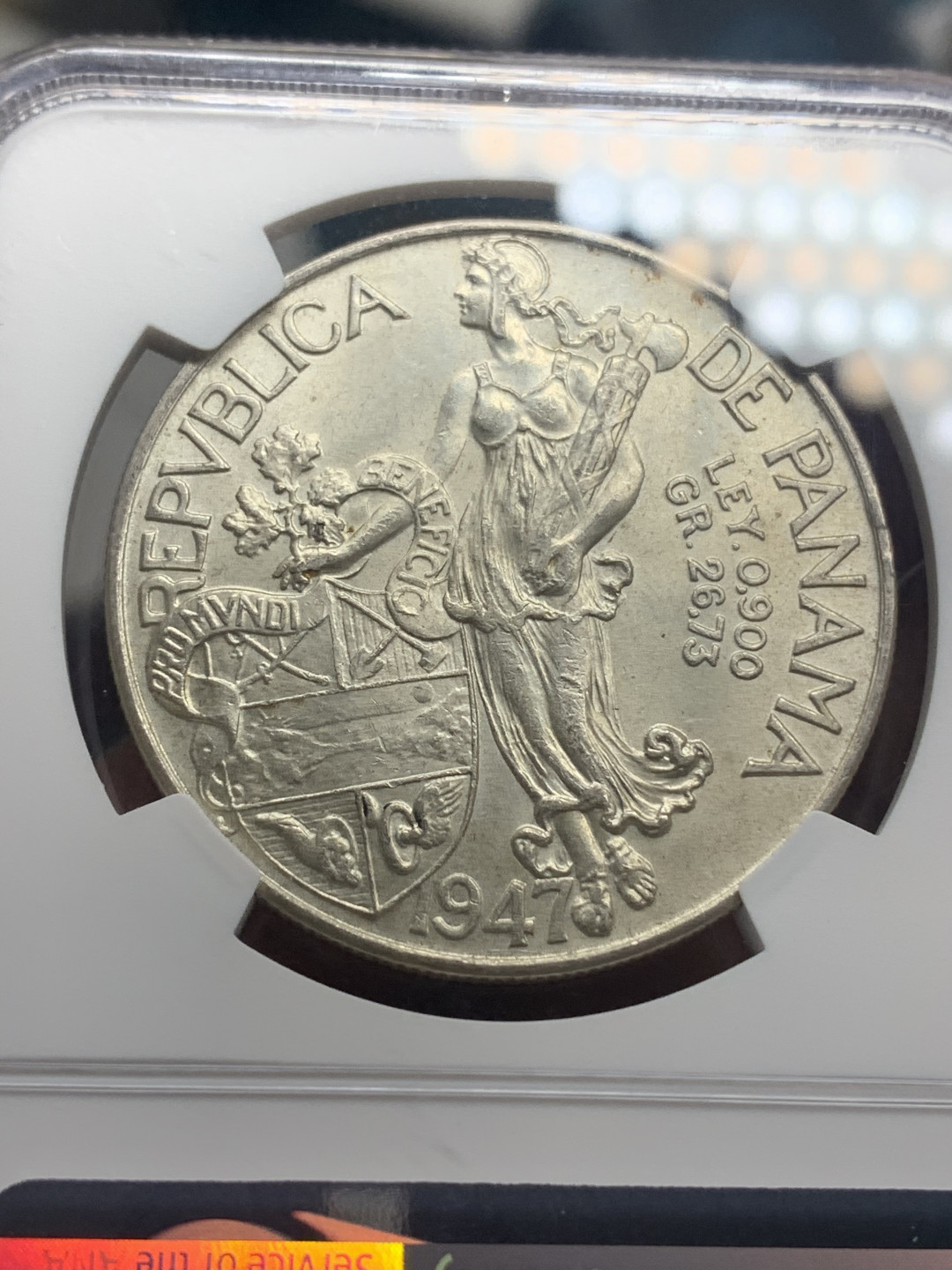 《竞宝斋》钱币微拍-第26场 元旦特刊（全场顺丰包邮） NGC-MS62 巴拿马 1947年 自由女神 1元 大银币 原光好品