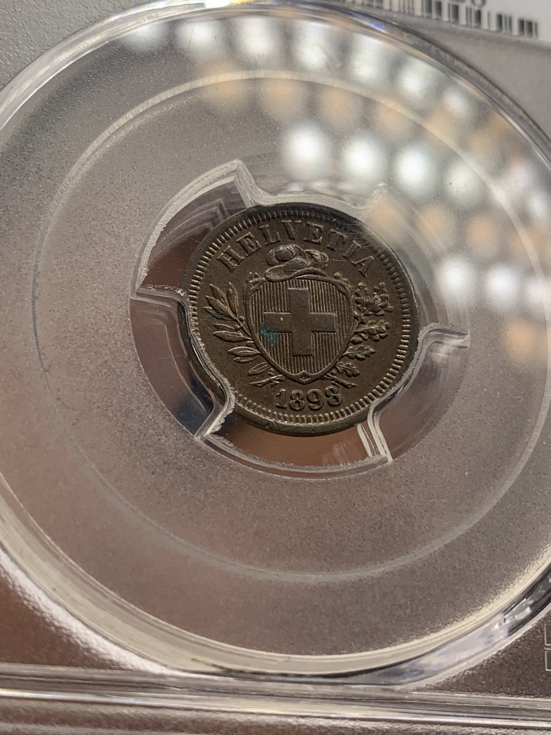 《竞宝斋》钱币微拍-第26场 元旦特刊（全场顺丰包邮） 瑞士1898年十字1R PCGS-MS63BN，19世纪瑞士铜币好品很少⻅，高分难得，目录价高