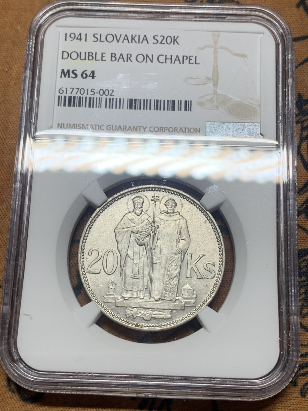 《竞宝斋》钱币微拍-第26场 元旦特刊（全场顺丰包邮） 亚军 NGC-MS64 斯洛伐克 1941年 20克朗 原光银币 顶级品相了