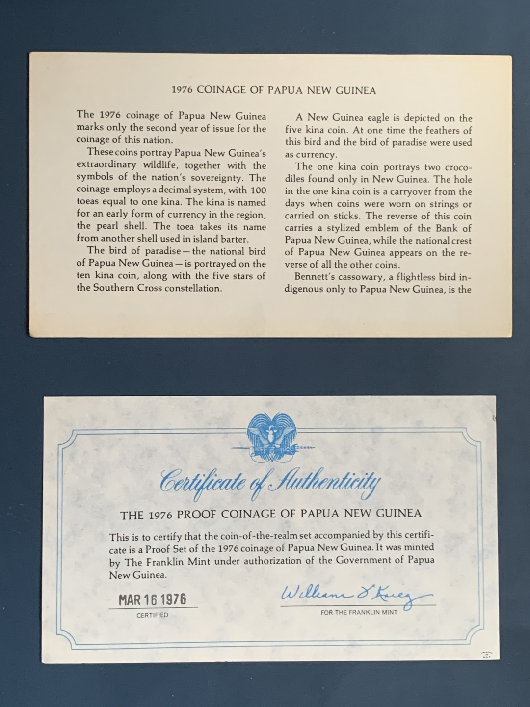 《竞宝斋》钱币微拍-第26场 元旦特刊（全场顺丰包邮） 原盒证书 巴布亚新几内亚1976年 8枚套精制币 5和10元面值是银币 富兰克林造币厂
