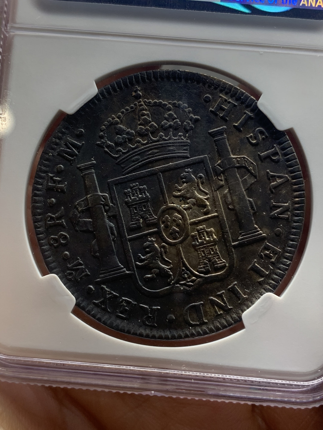 《竞宝斋》钱币微拍-第26场 元旦特刊（全场顺丰包邮） 1798年西属墨西哥卡洛斯四世双柱8R，NGC评级XFD 无戳好品