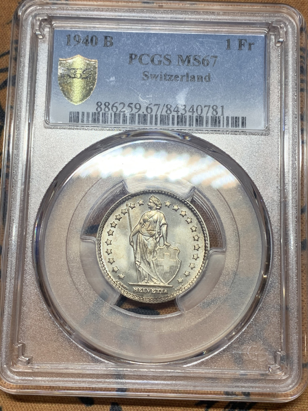 《竞宝斋》钱币微拍-第26场 元旦特刊（全场顺丰包邮） 超高分瑞士1940年1法郎站人女神银币PCGS-MS67，完美品，亚军分